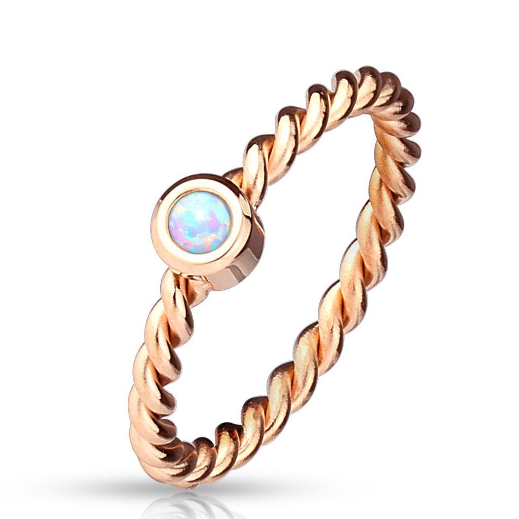 viva-adorno Fingerring Edelstahl Damen Ring Rosegold geflochten Opal Damenring gedreht