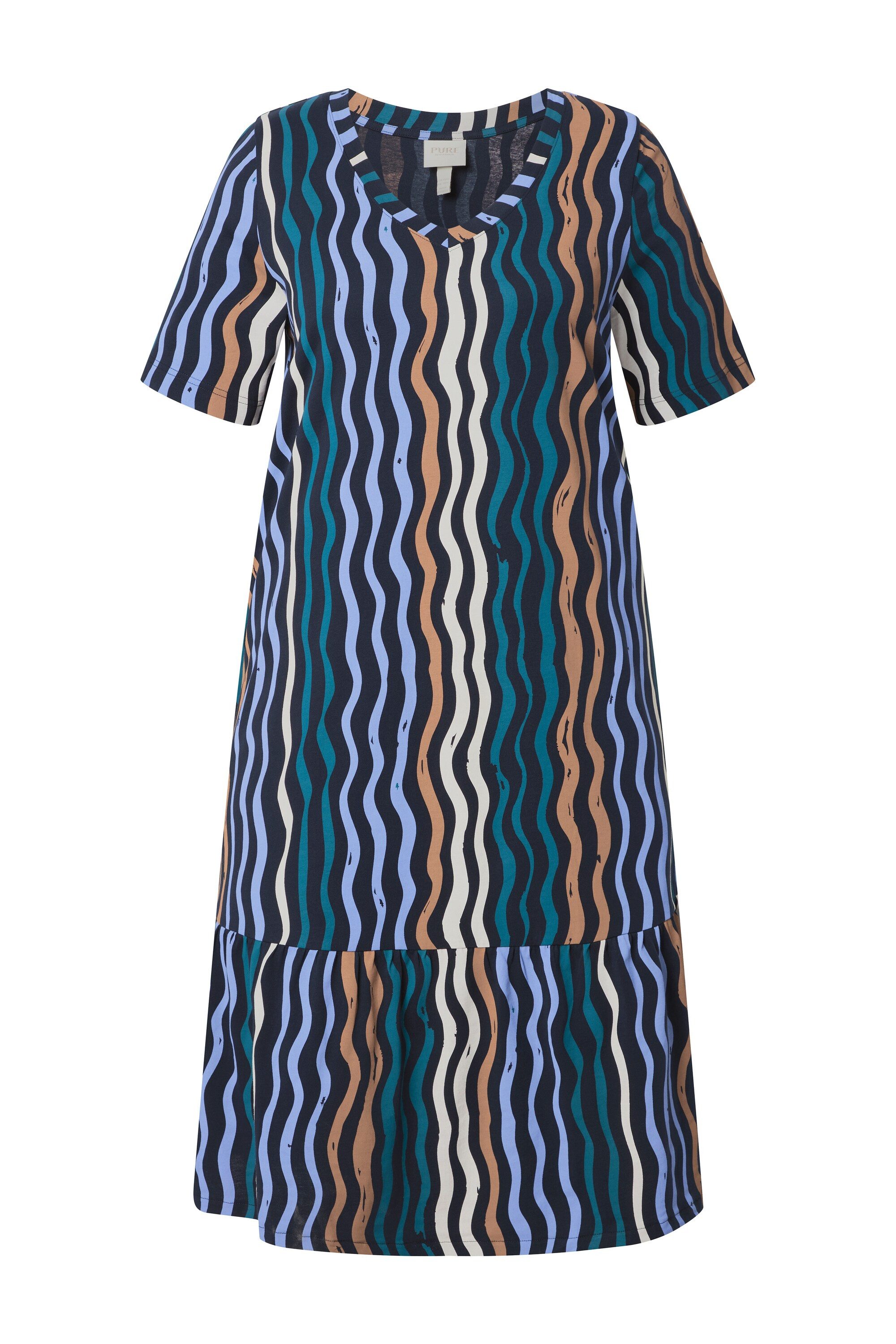 Midikleid Midikleid Wellen V-Ausschnitt Halbarm Biobaumwolle