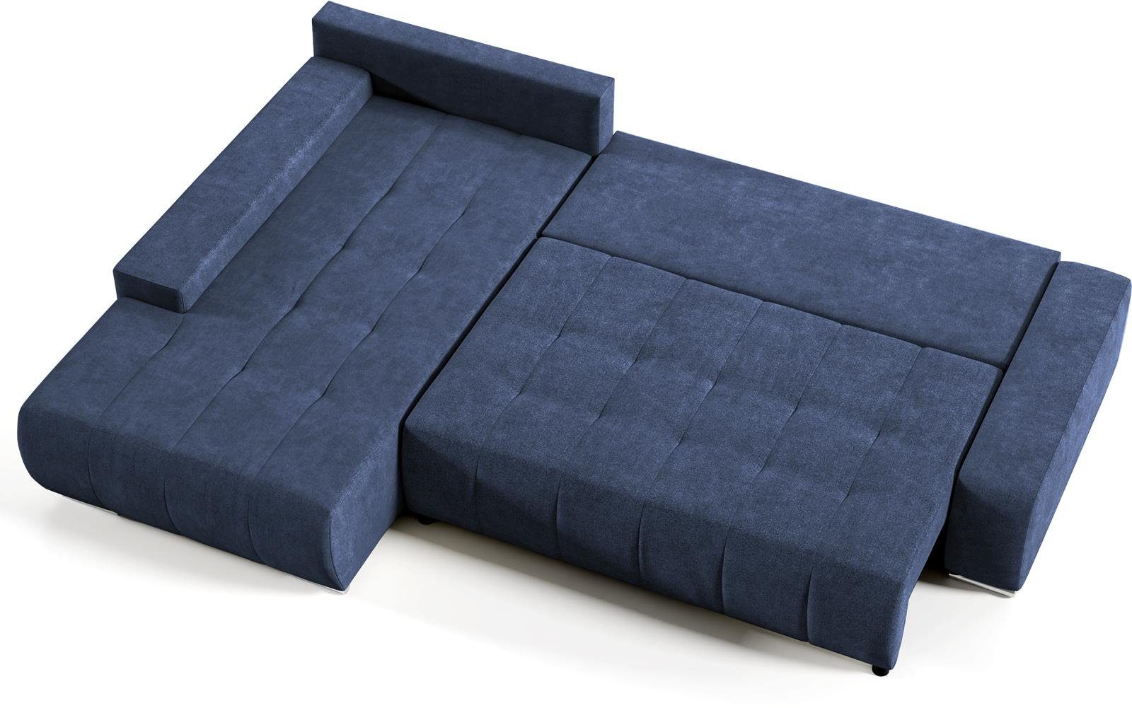 Wohnzimmer Sofa DRACO Couch Dunkelblau Ecksofa 26) mit Schlaffunktion, Beautysofa Ecksofa Bettkasten (aston