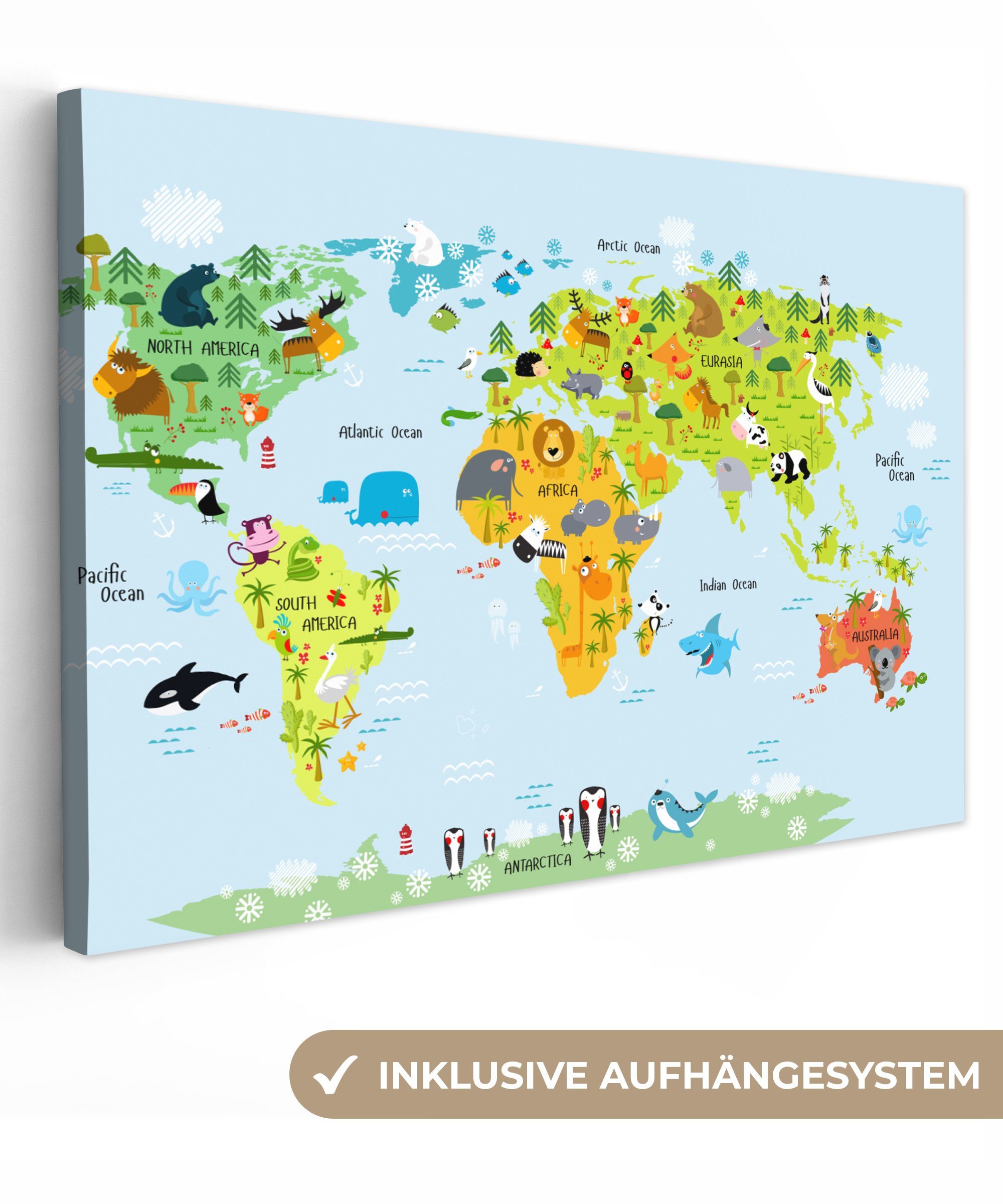 OneMillionCanvasses® Leinwandbild Weltkarte - Kinder - Tiere - Natur - Jung günstig online kaufen