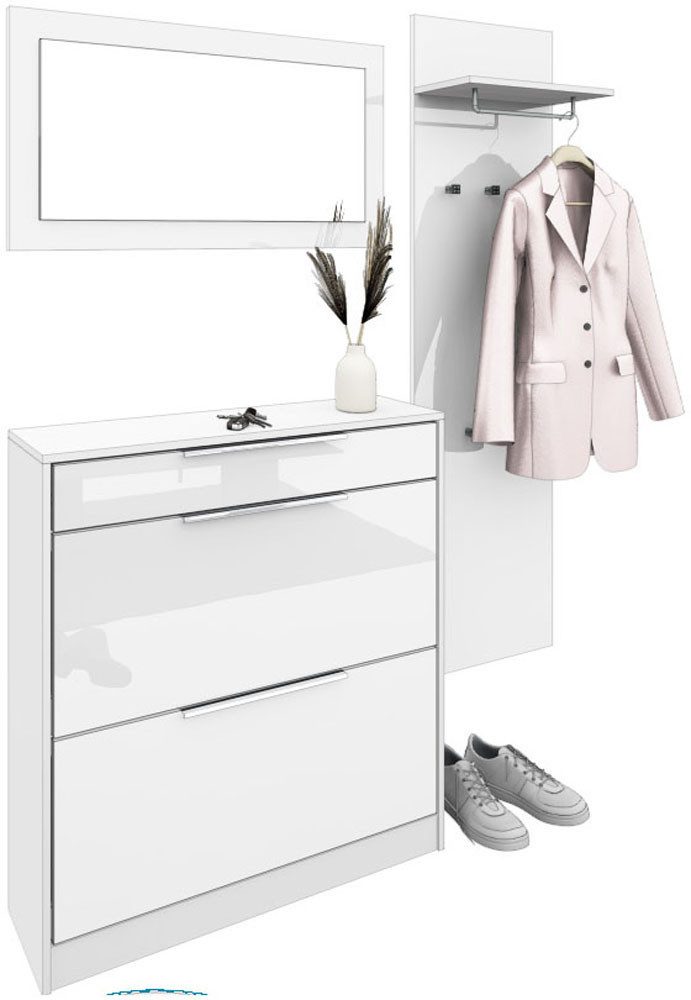 borchardt Möbel Garderoben-Set Oliva, Schuhschrank, Spiegel, Garderobenpaneel, (3-St)