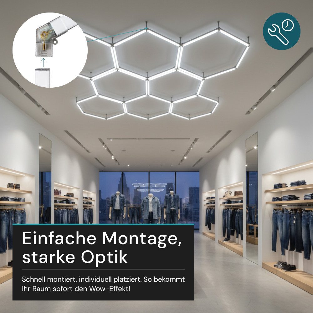 LUXULA LED Deckenleuchte Hexagon Form, LED fest integriert, Tageslichtweiß, erweiterbare sechseckige Deckenlampe