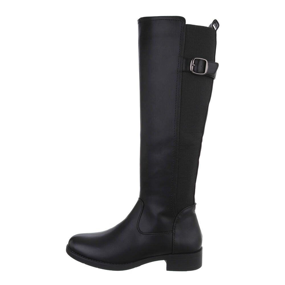 Blockabsatz Freizeit Damen Schwarz Ital-Design in Stiefel Flache Stiefel