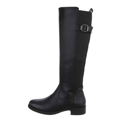 Ital-Design Damen Freizeit Stiefel Blockabsatz Flache Stiefel in Schwarz