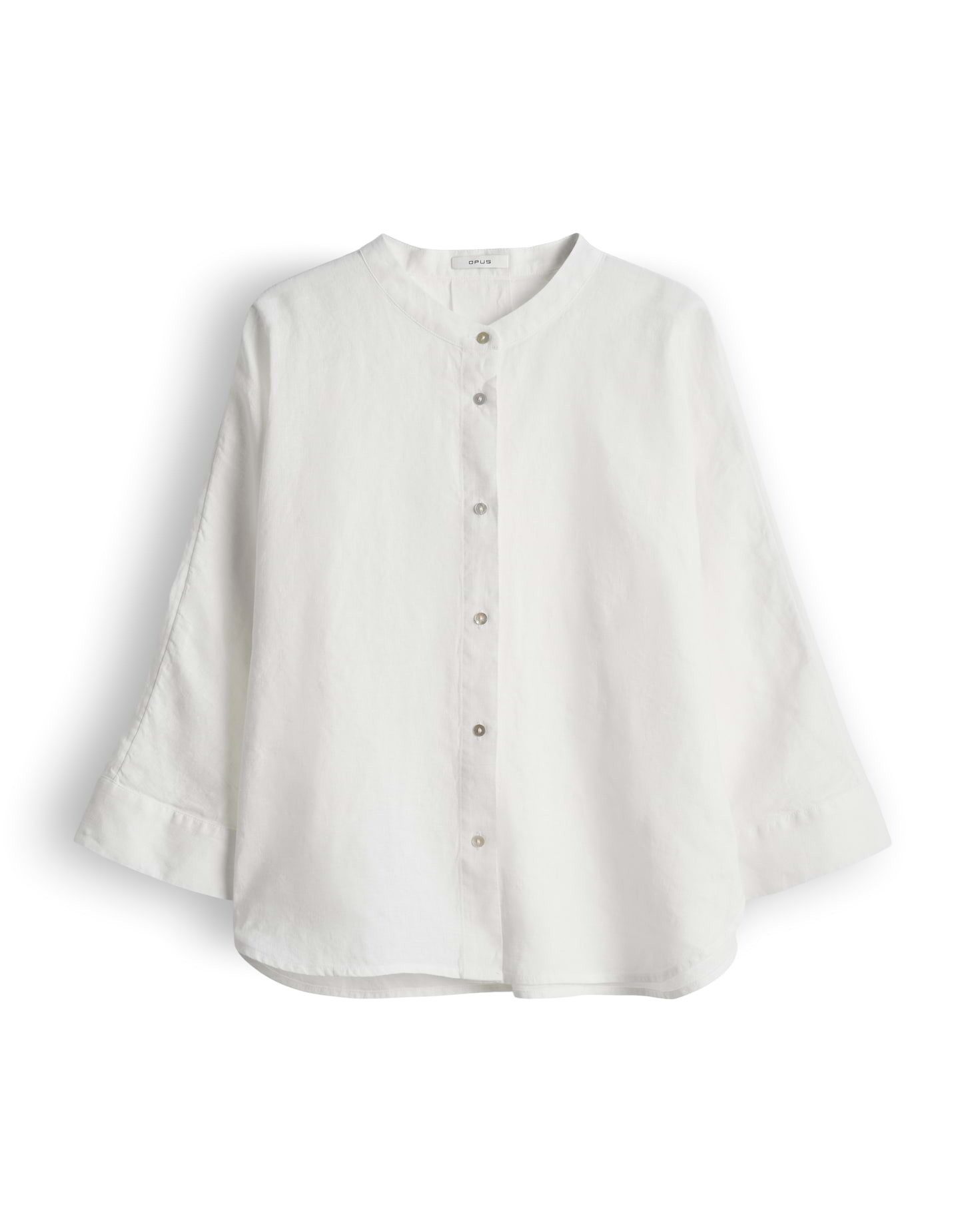 OPUS Kurzarmbluse Fulis mit Stehkragen aus Leinen leichte Transparenz, schwerer Stoff, Casual