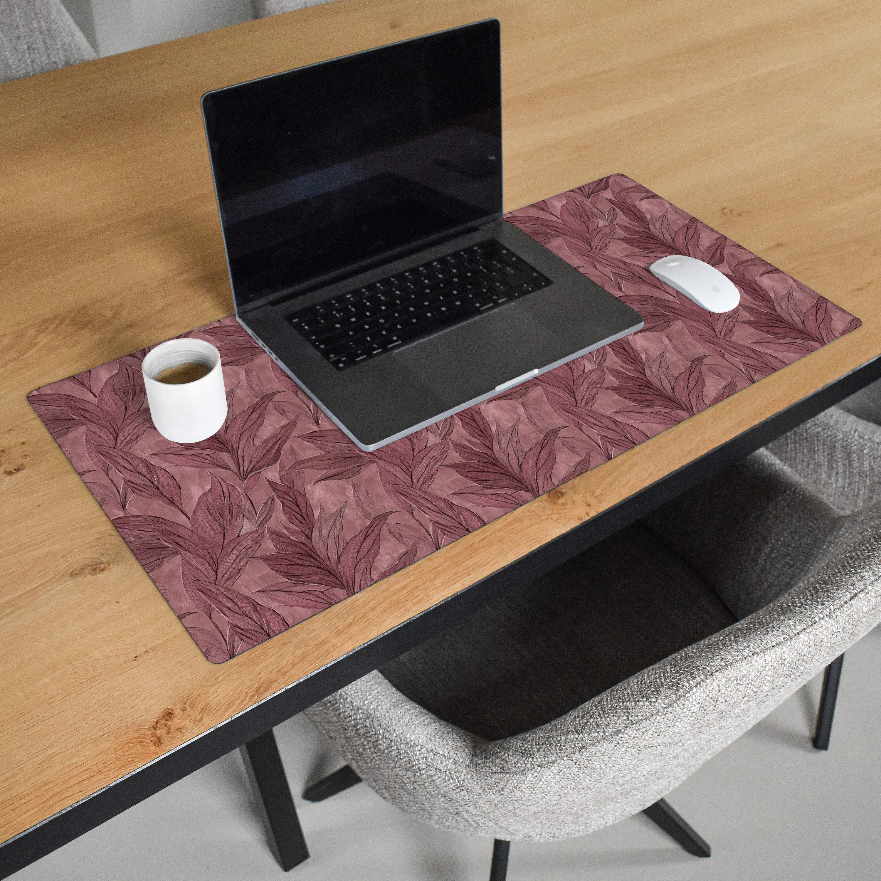 MuchoWow Gaming Mauspad Blätter - Muster - Lila (1-St), Gaming Mauspad XXL, Schreibtischunterlage, Desk Mat Groß, 80x40 cm