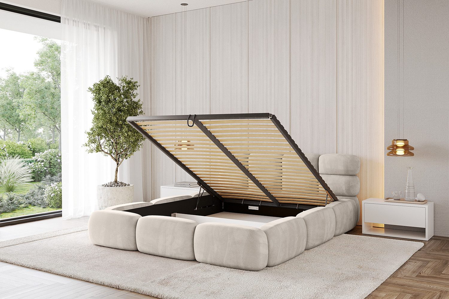 ALTDECOR Polsterbett NOMA-v1 (Polsterbett mit Bettkasten und Lattenrost, Boxbett mit Matratze), Doppelbett mit Stauraum, Bett mit Kopfteil