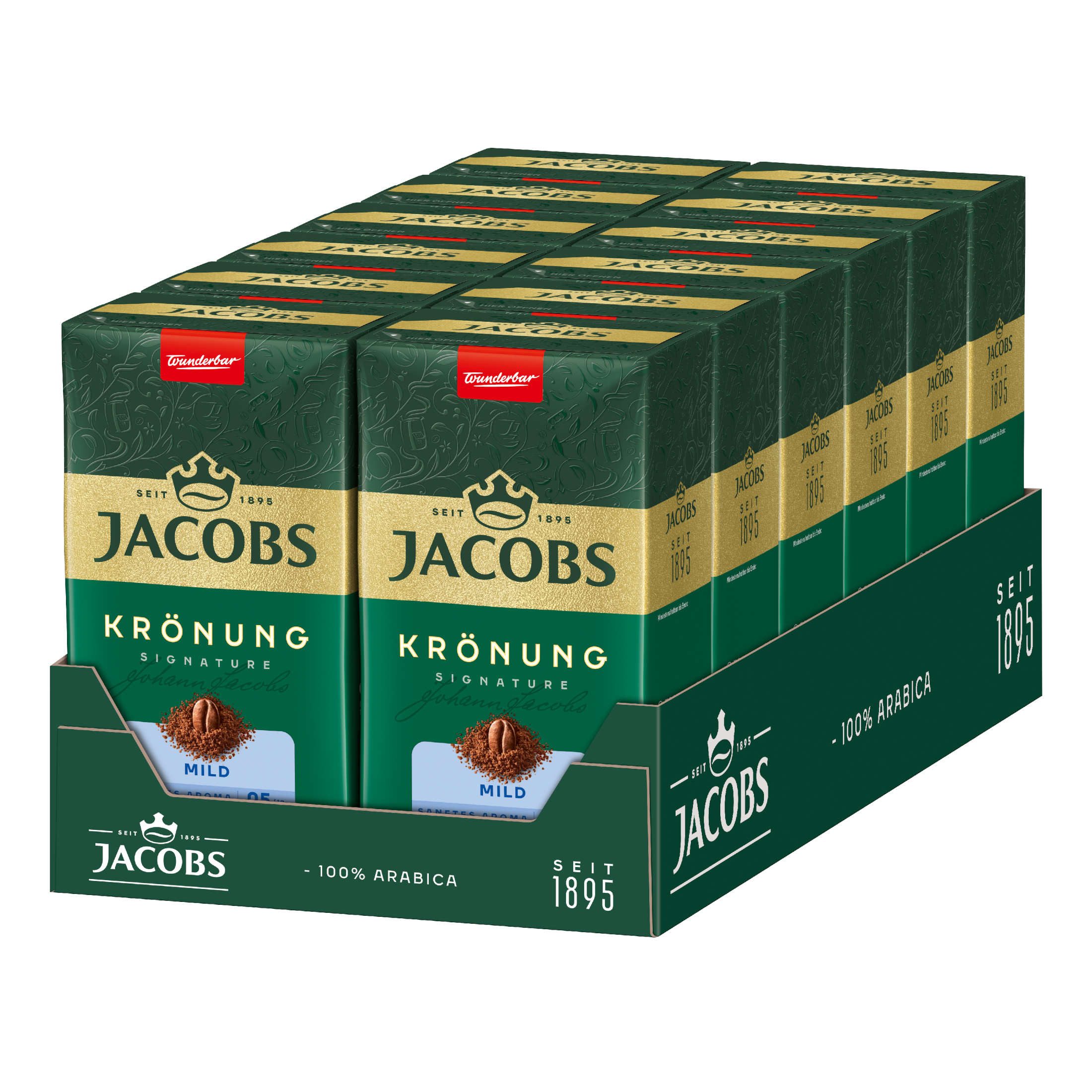 JACOBS Kaffee Filterkaffee Krönung Mild Pulver-Kaffee Röstkaffee gemahlen 12 x 500g, 6000 g, (Packung, 12er Pack)