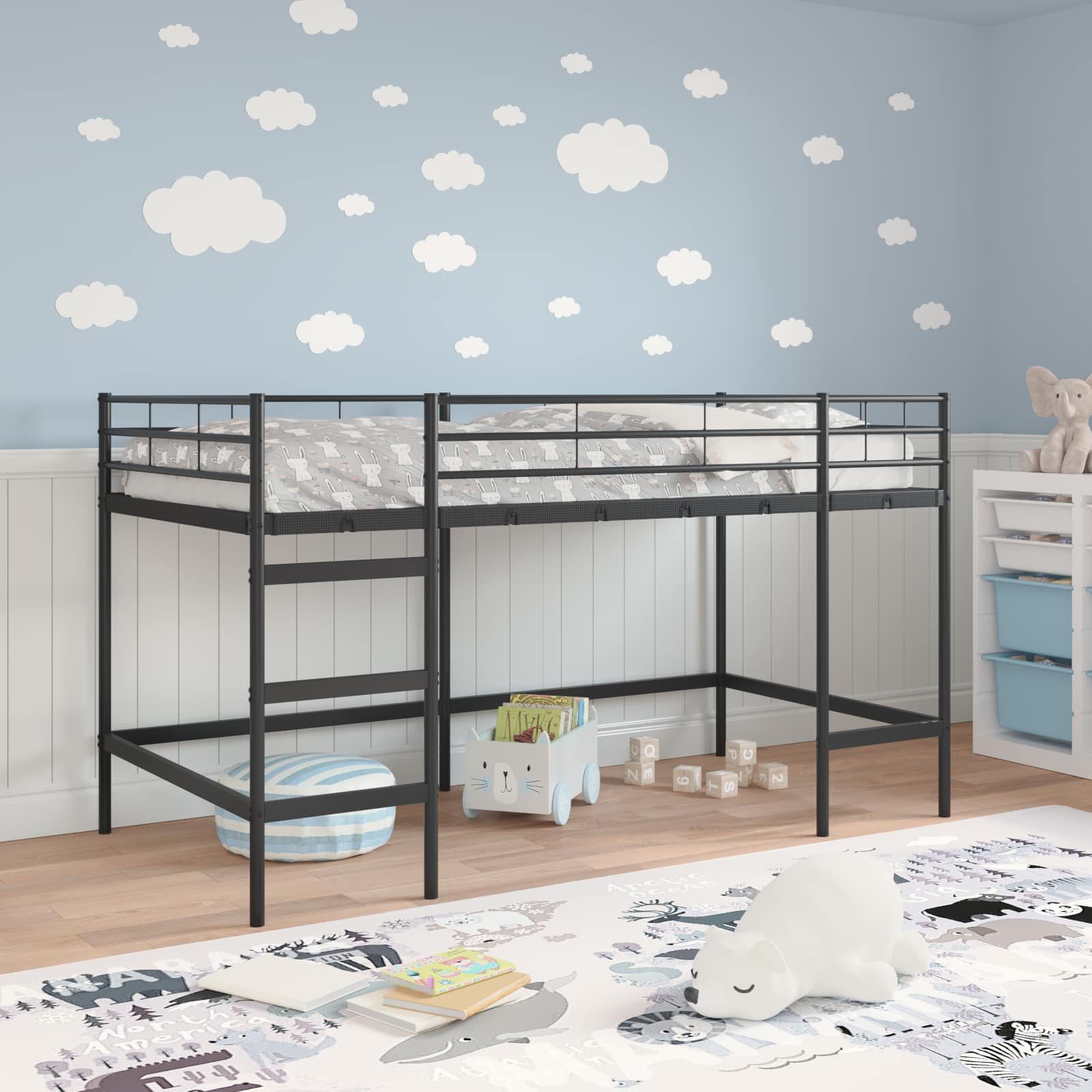 vidaXL Bett Kinderloftbett Uni Schwarz 80 x 200 cm Stahl (1-tlg)