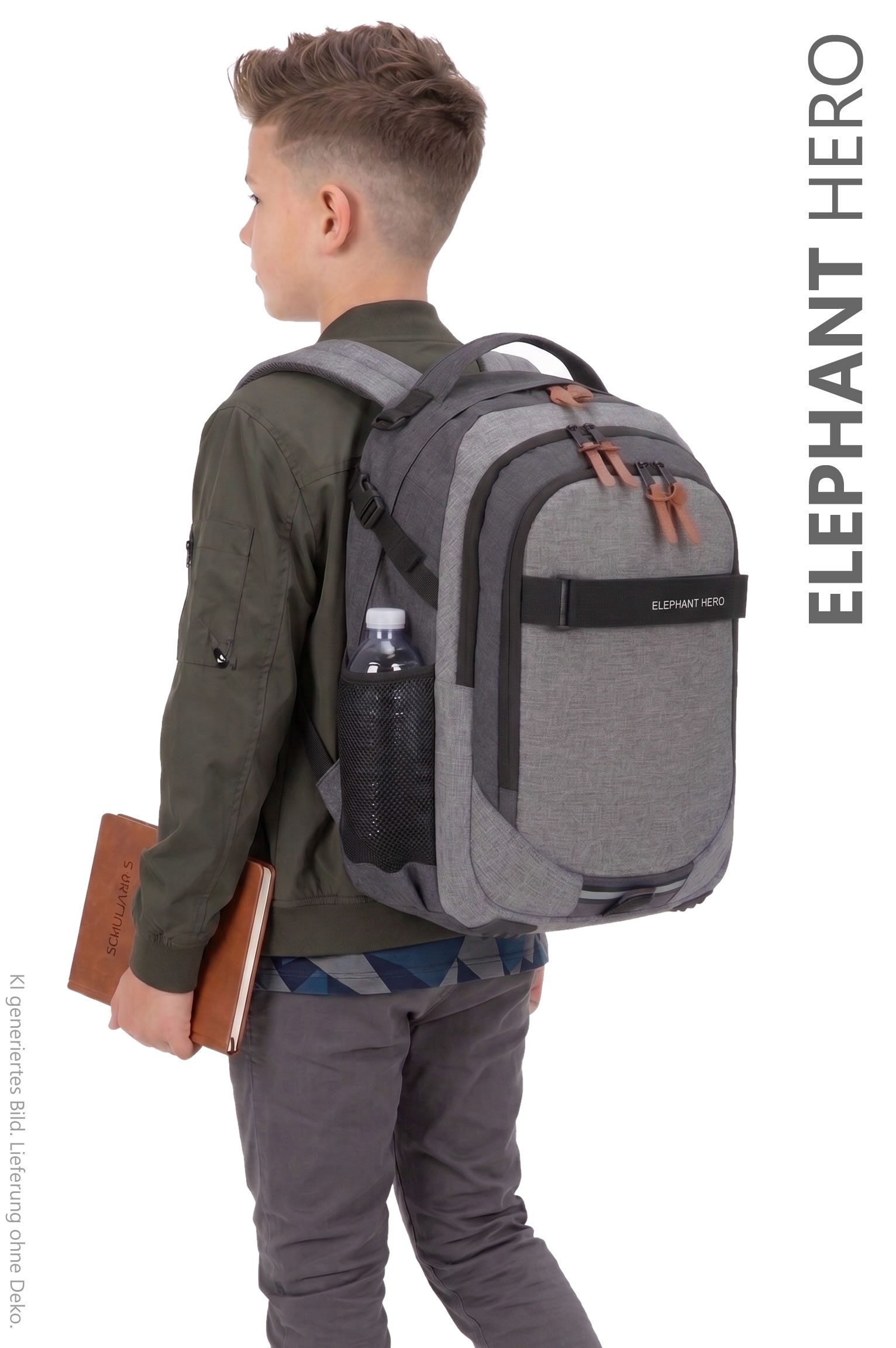 ELEPHANT Schulrucksack Hero Signature Schultasche Digital Ready Set (4 Teile Schulrucksackset, 4-tlg., inkl. Mäppchen Box + Laptop Hülle Sleeve + 31 Teile Stifte), Rucksack Schulmappe Jungen Mädchen +rmlv