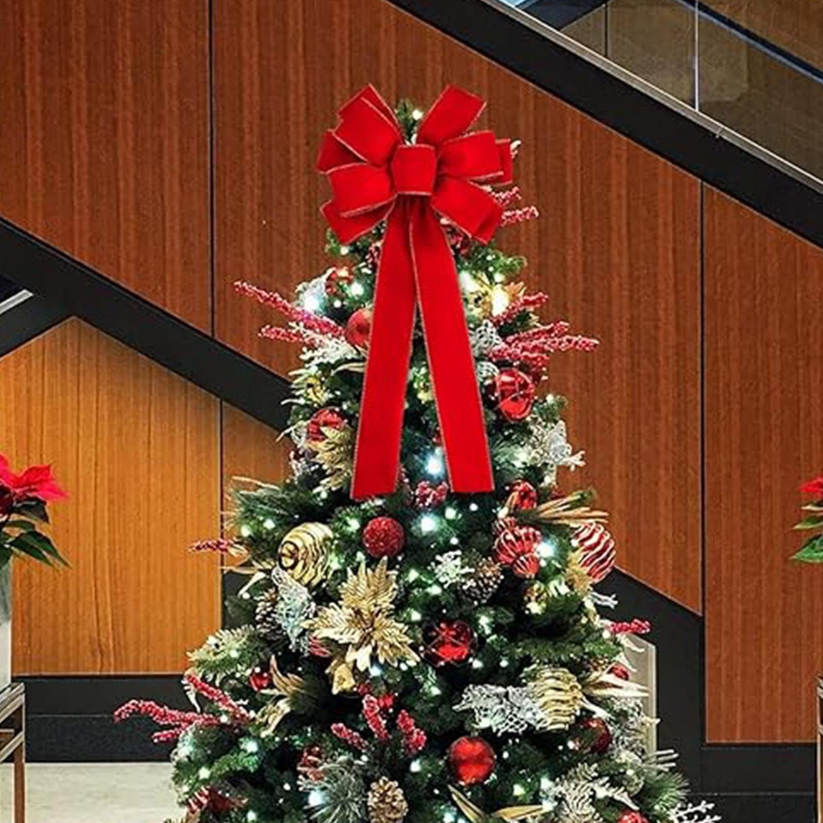 Coonoor Weihnachtsbaumschleife Geschenkschleife Groß, rote Schleifen als Weihnachtsbaumschmuck (10-tlg), für Weihnachten, Hauskranz, Zaun, Treppe, Geländer, Kamin