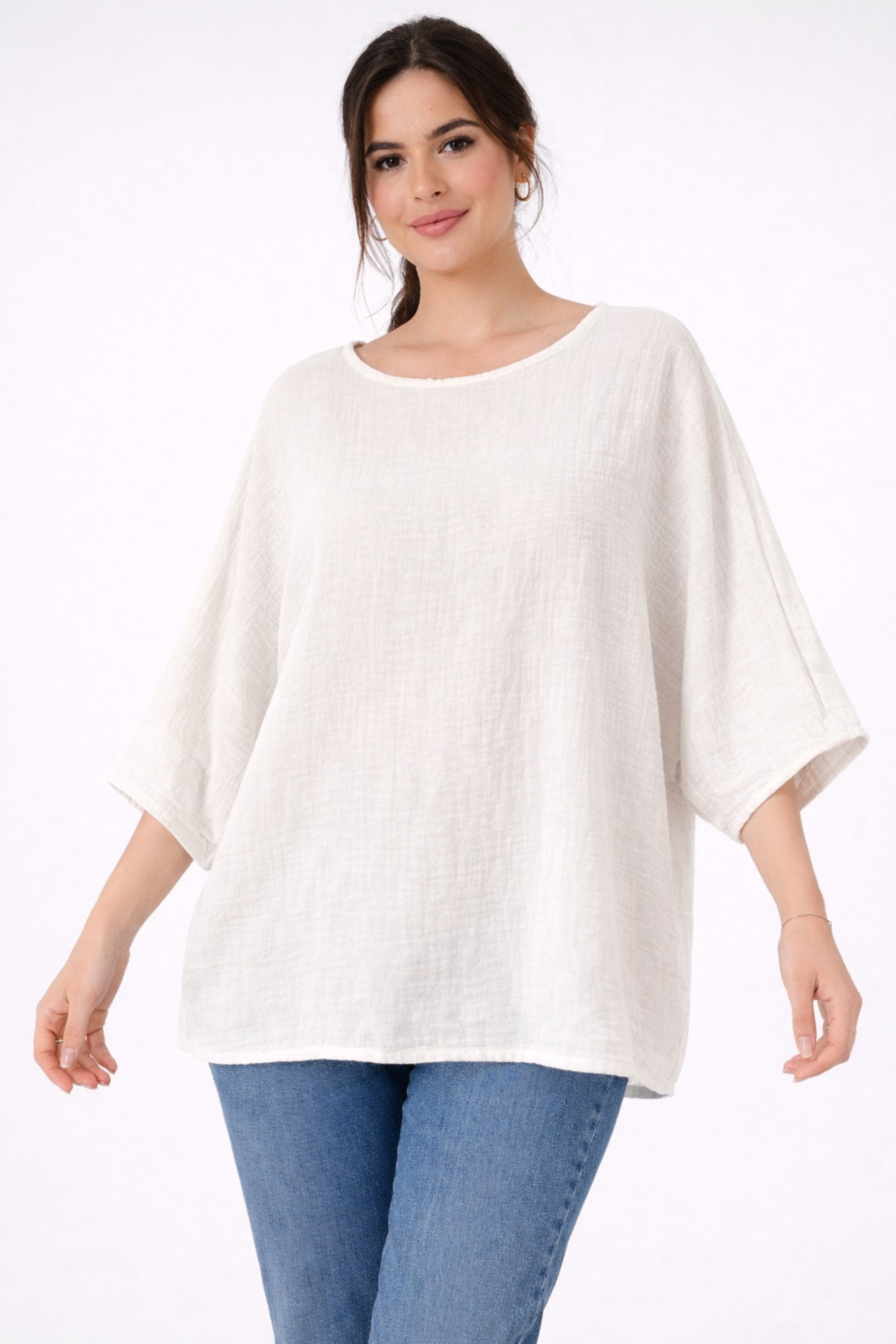 WENOR Blusentop Damen Musselin Oversize Bluse Fledermausärmel lockerer Schnitt, weiter Fall, luftige Sommer Tunika