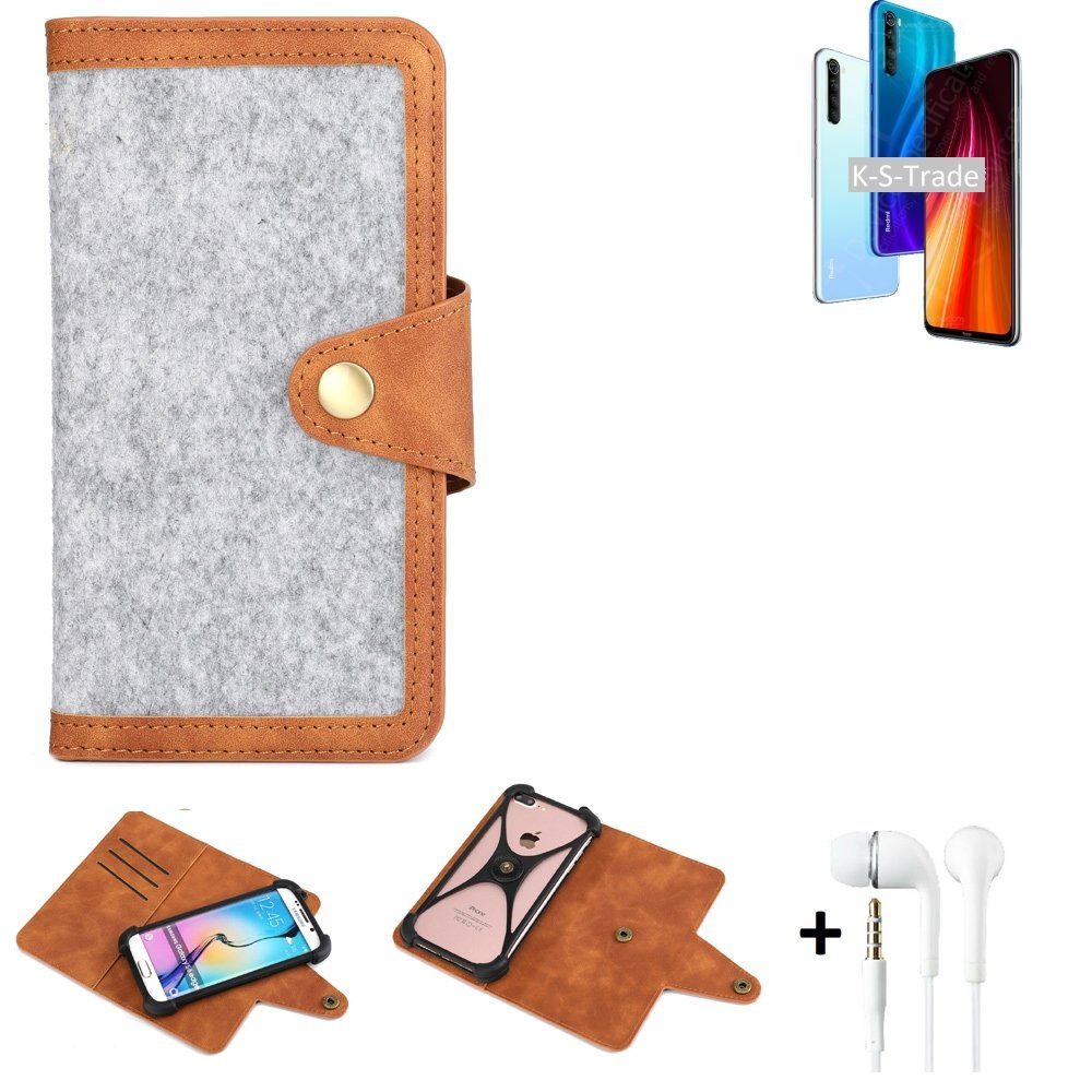 K-S-Trade Handyhülle für Xiaomi Redmi Note 8 2021, Handyhülle + Kopfhörer Schutzhülle Filz Hülle Kunstleder
