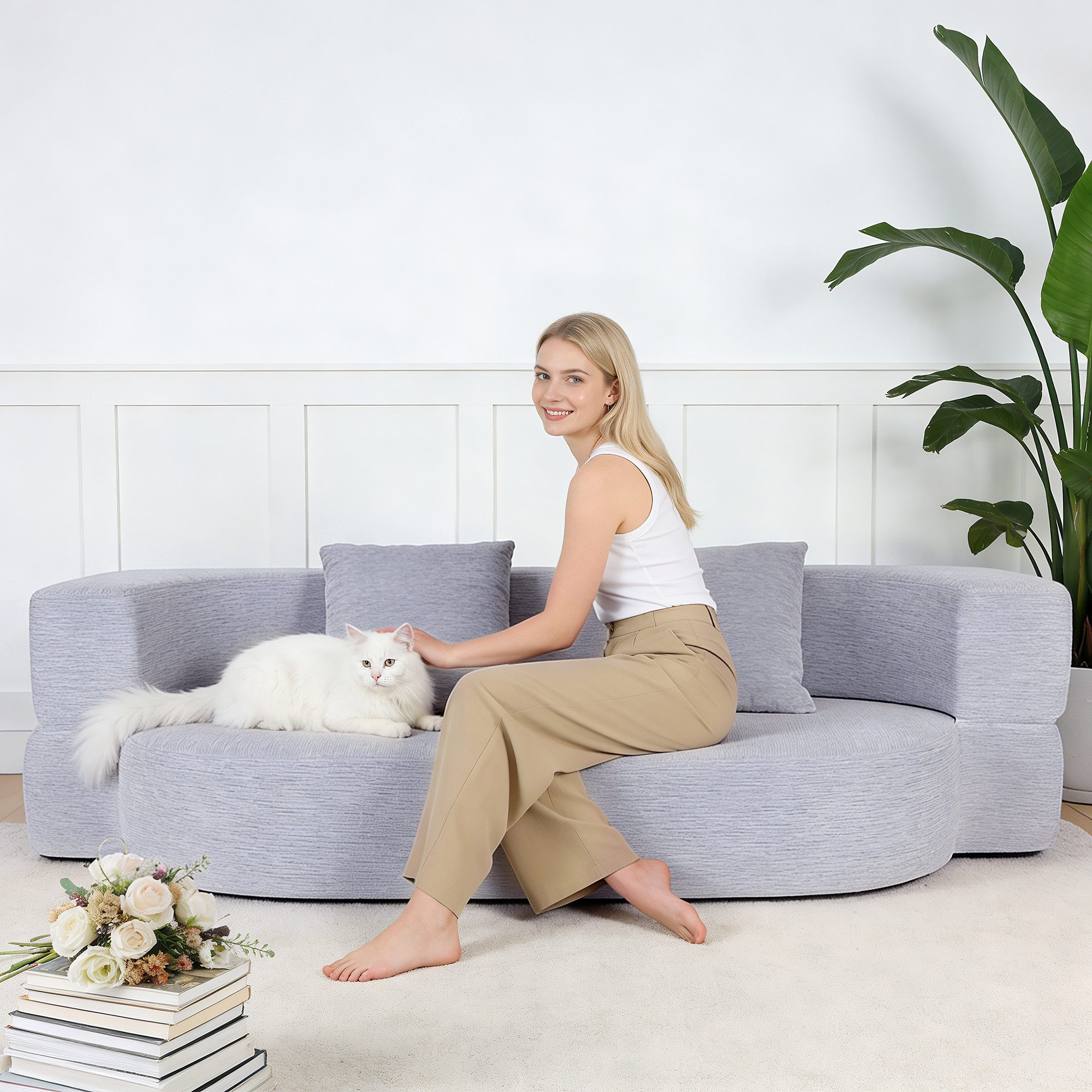 oyajia Schlafsofa Klappbares Knochenloses Schlafsofa mit 2 Kissen,193x81x49CM, 1 Teile, Bodensofa Bed mit Pillow Back Support Armrest - Schlafsofa Klappbar – Bild 3 von 5