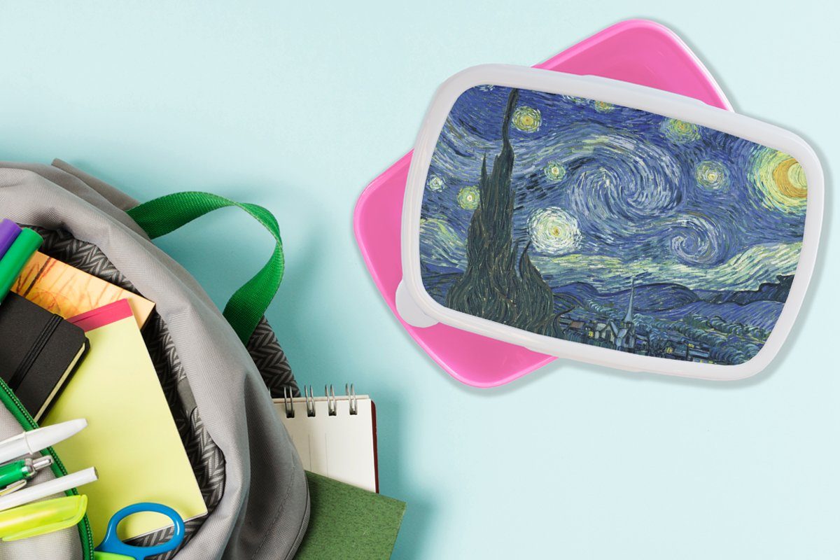 - rosa - Meister - Gogh, Kunststoff, Kunststoff Alte Mädchen, (2-tlg), für Brotdose Sternennacht Lunchbox Gemälde Kinder, Snackbox, MuchoWow van Vincent Erwachsene, Brotbox