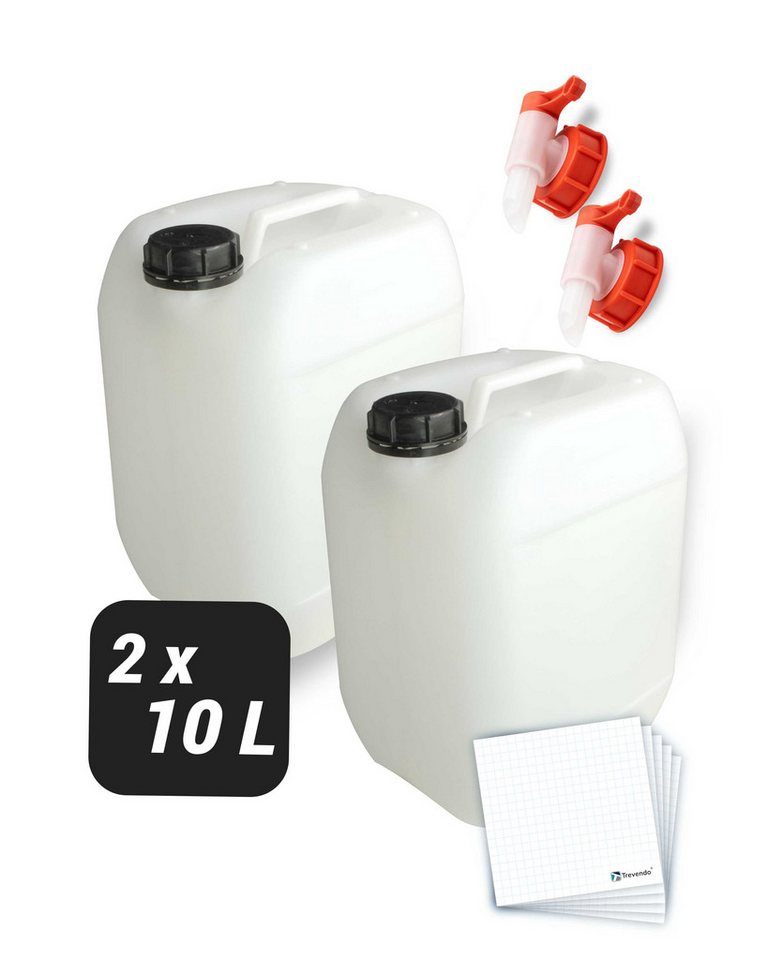 Trevendo Kanister 2er-Set Wasserkanister 10 Liter, Lebensmittelecht