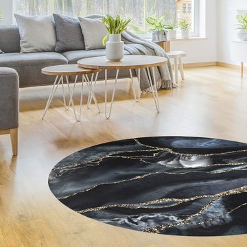 Teppich Vinyl Wohnzimmer Schlafzimmer Flur Küche Abstrakt modern, Bilderdepot24, rund - schwarz glatt, nass wischbar (Küche, Tierhaare) - Saugroboter & Bodenheizung geeignet