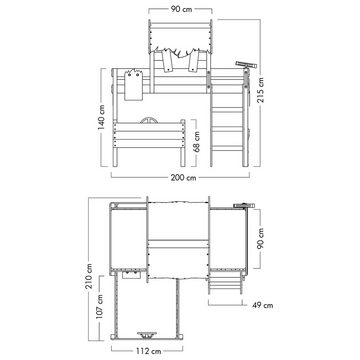 Wickey Kinderbett Crazy Jungle, Spielbett, 90 x 200 cm Hochbett (Holzpaket aus Pfosten und Brettern, Spielbett für Kinder), Massivholzbrett