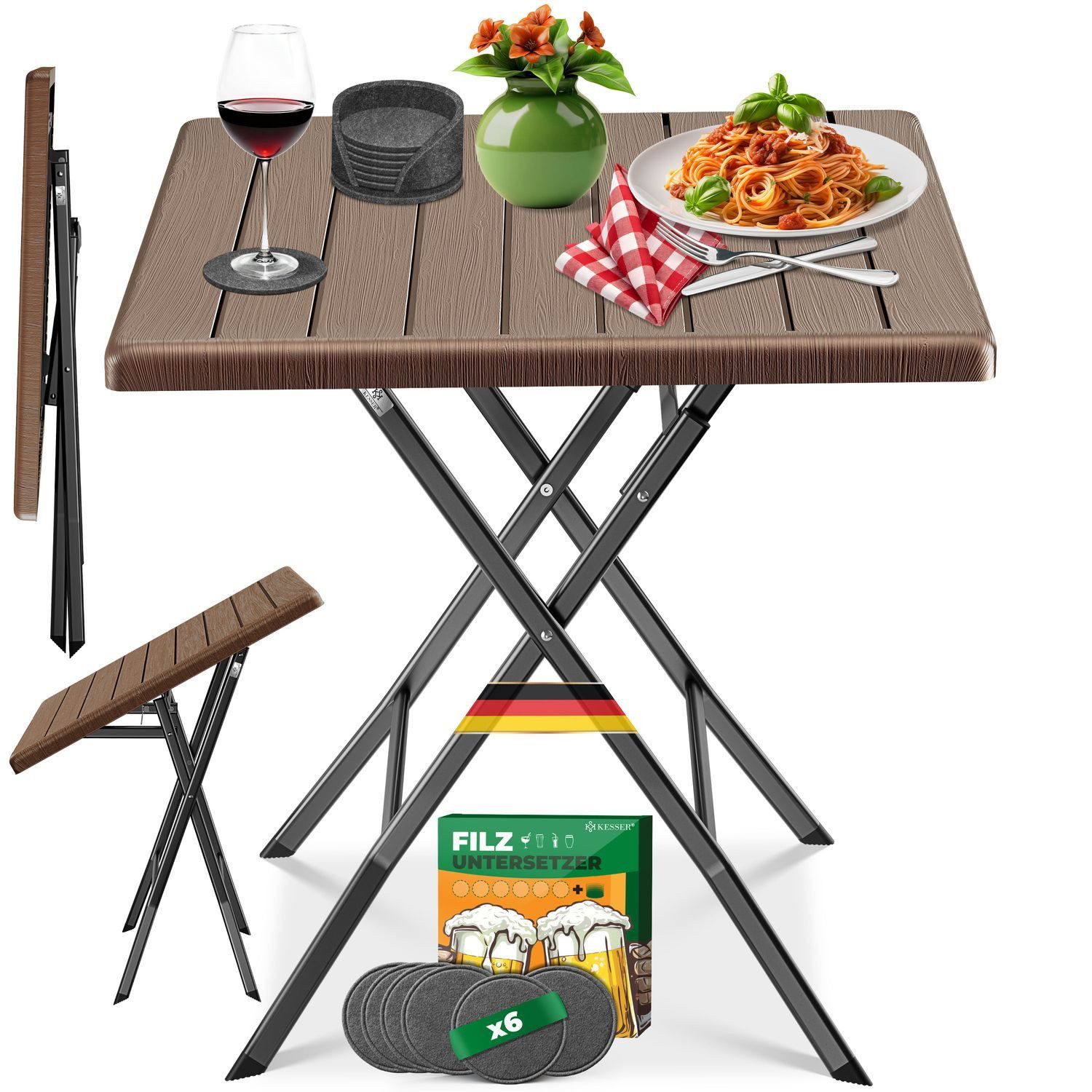 KESSER Bistrotisch Balkontisch klappbar (Gartentisch mit 6 Filz-Untersetzer günstig online kaufen