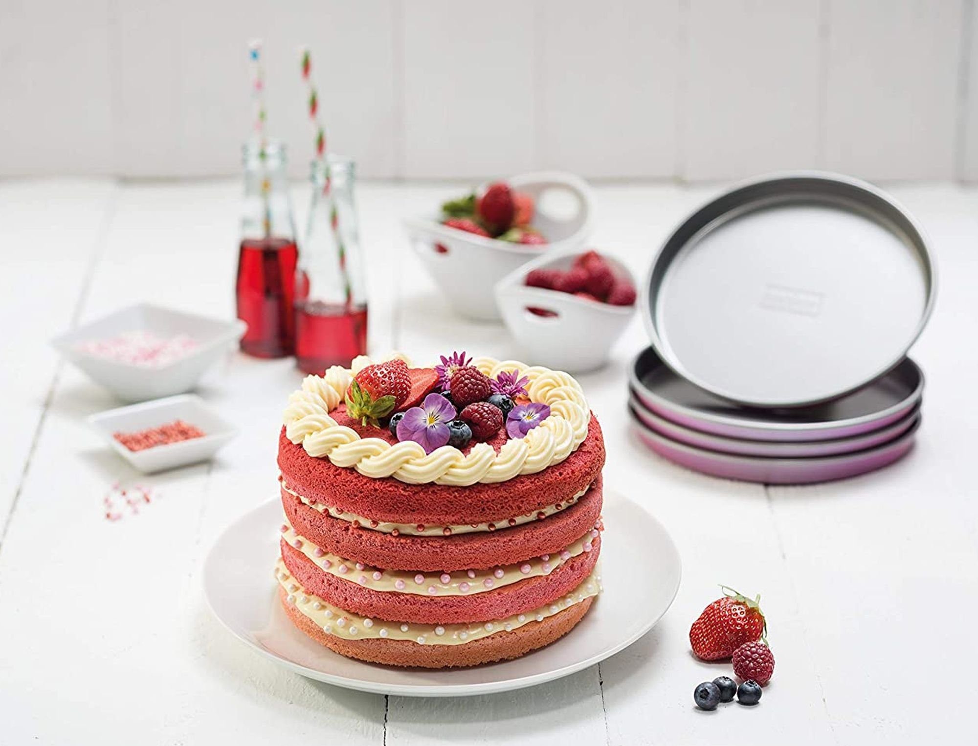 Zenker Backform Schichtkuchen 4er Set Backform Rundform Backblech 17cm Rosa Creative