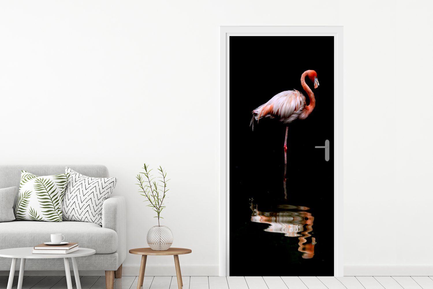 stehen im Türtapete MuchoWow Matt, für 75x205 St), Türaufkleber, Wasser, Zwei Tür, (1 Fototapete bedruckt, Flamingos cm