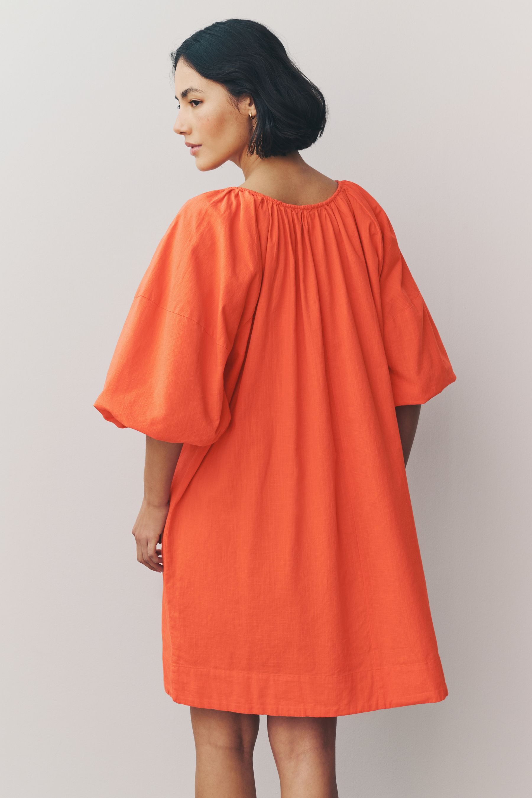 Next Minikleid Baumwoll-Minikleid mit Puffärmeln und Bindedetail (1-tlg) günstig online kaufen