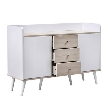 Ulife Sideboard mit 3 Schubladen und 2 Schiebetüren (exquisite Maserung), Kommode aus Holz mit verstellbaren Einlegeböden