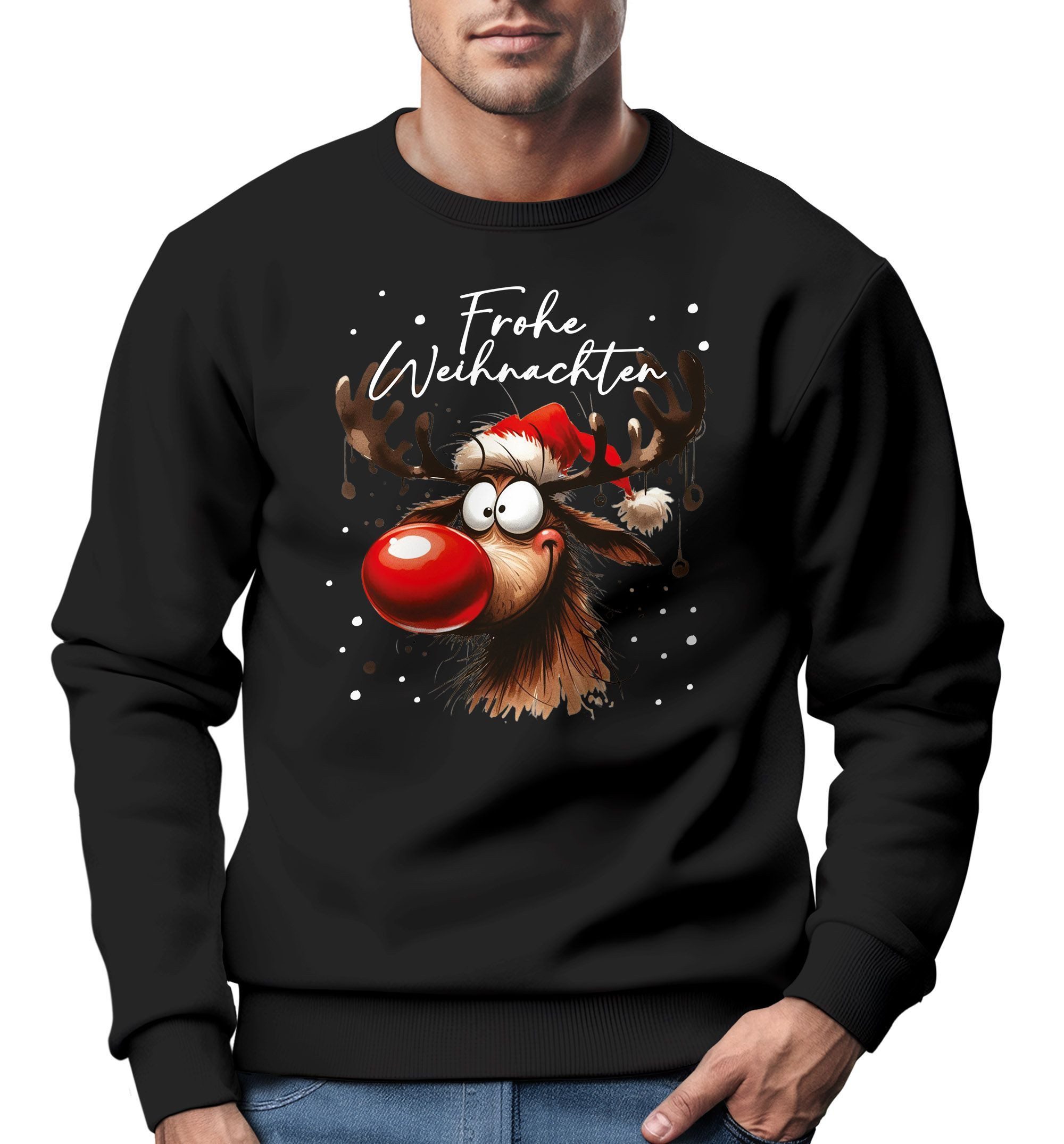 Sweatshirt Sweatshirt Herren Weihnachtspullover Rentier Aufdruck Frohe