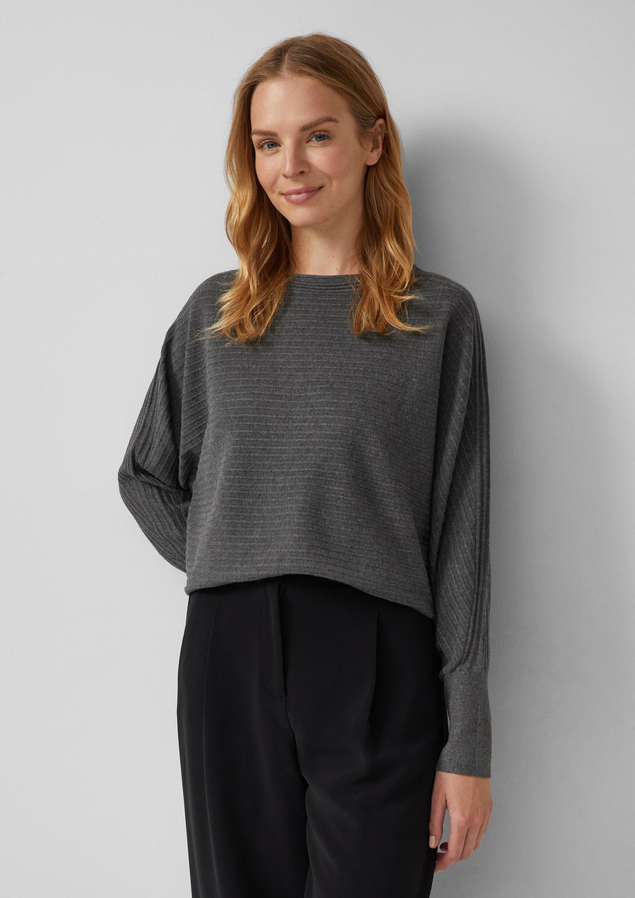 s.Oliver Longpullover Strickpullover Pullover in Rippstruktur mit Fledermausärmeln