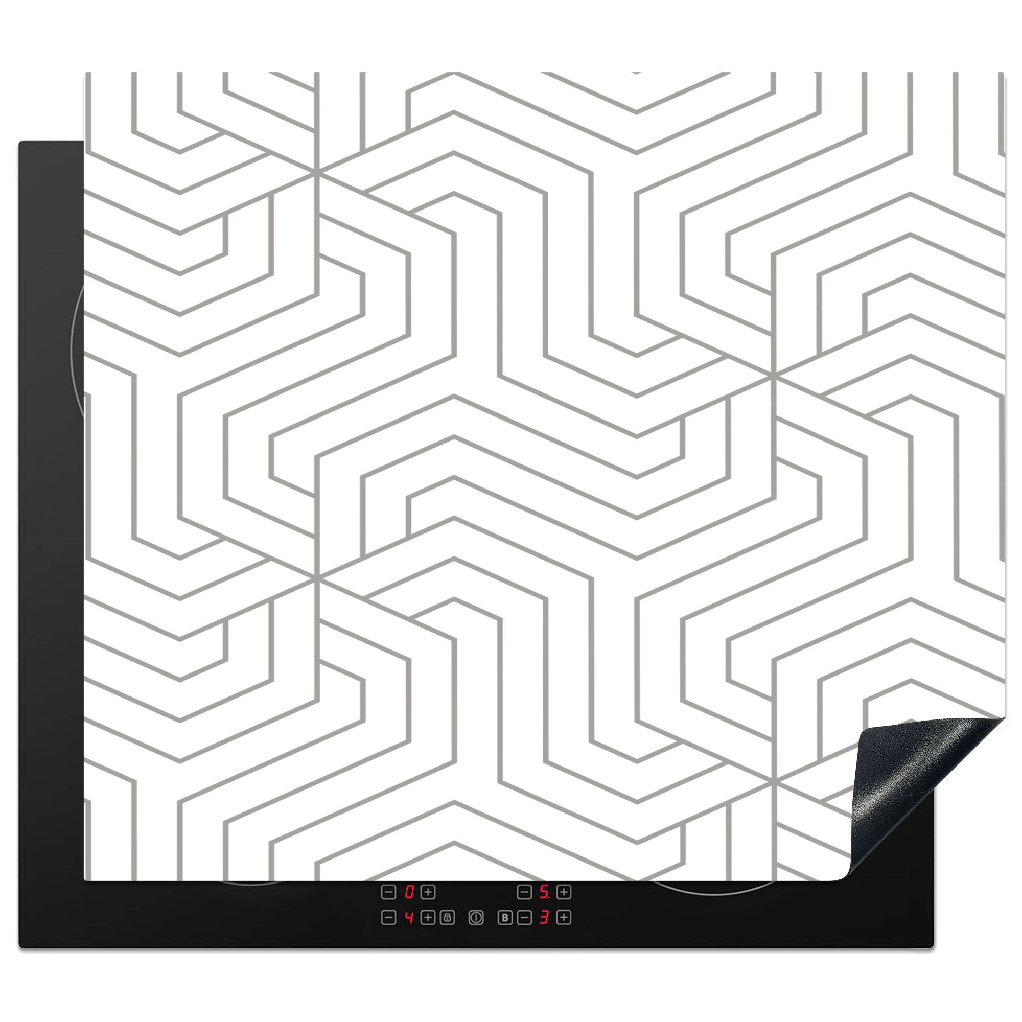 MuchoWow Herdblende-/Abdeckplatte Geometrie - Linie - Muster, Vinyl, (1 tlg), 58x51 cm, Küchen Dekoration für Induktionsherd, Induktionskochfeld