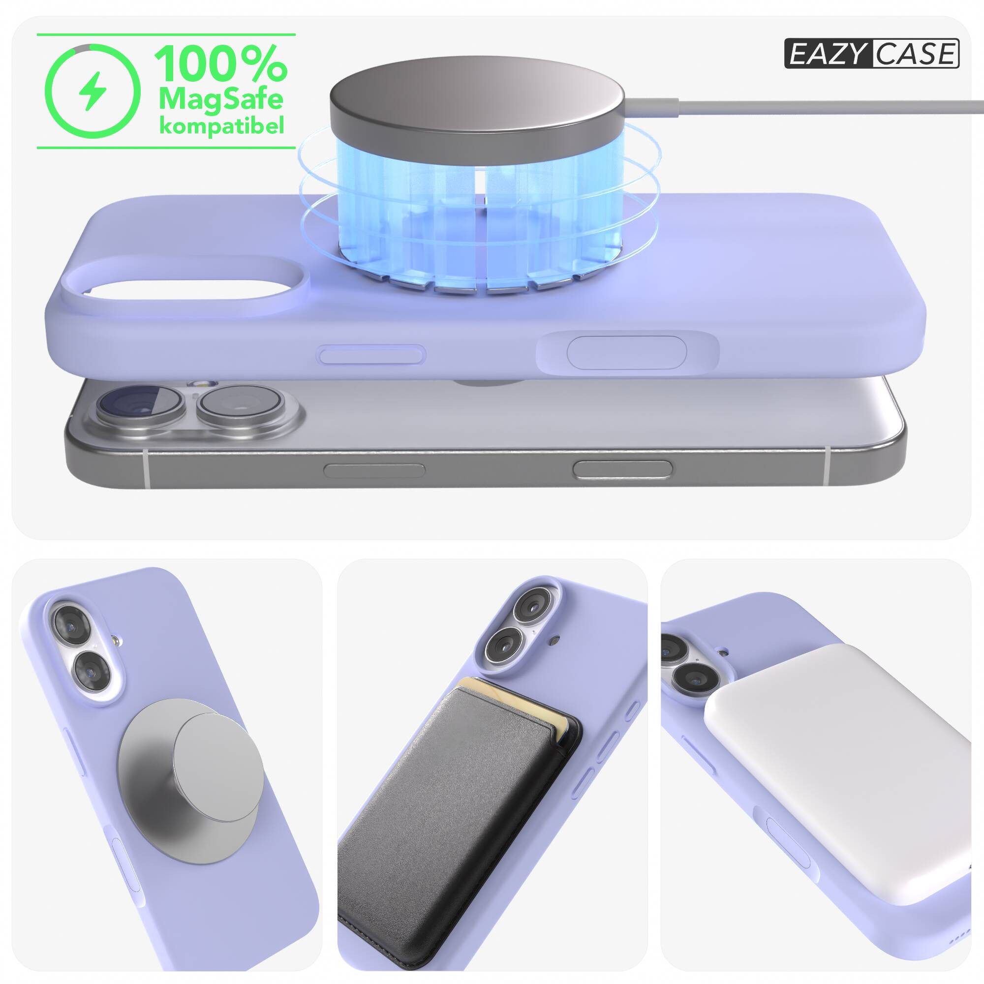 EAZY CASE Handyhülle für Apple iPhone 17 Hülle Silikon 6,3 Zoll, Handytasche aus Silikon Slimcover mit Displayscchutz Violett Lavendel – Bild 5 von 5