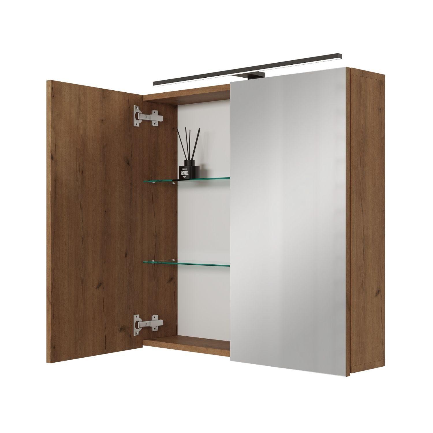 Planetmöbel Badezimmerspiegelschrank Spiegelschrank ARIA (Spiegelschrank Bad mit Beleuchtung und Steckdose, Badschrank mit Spiegel hängend)