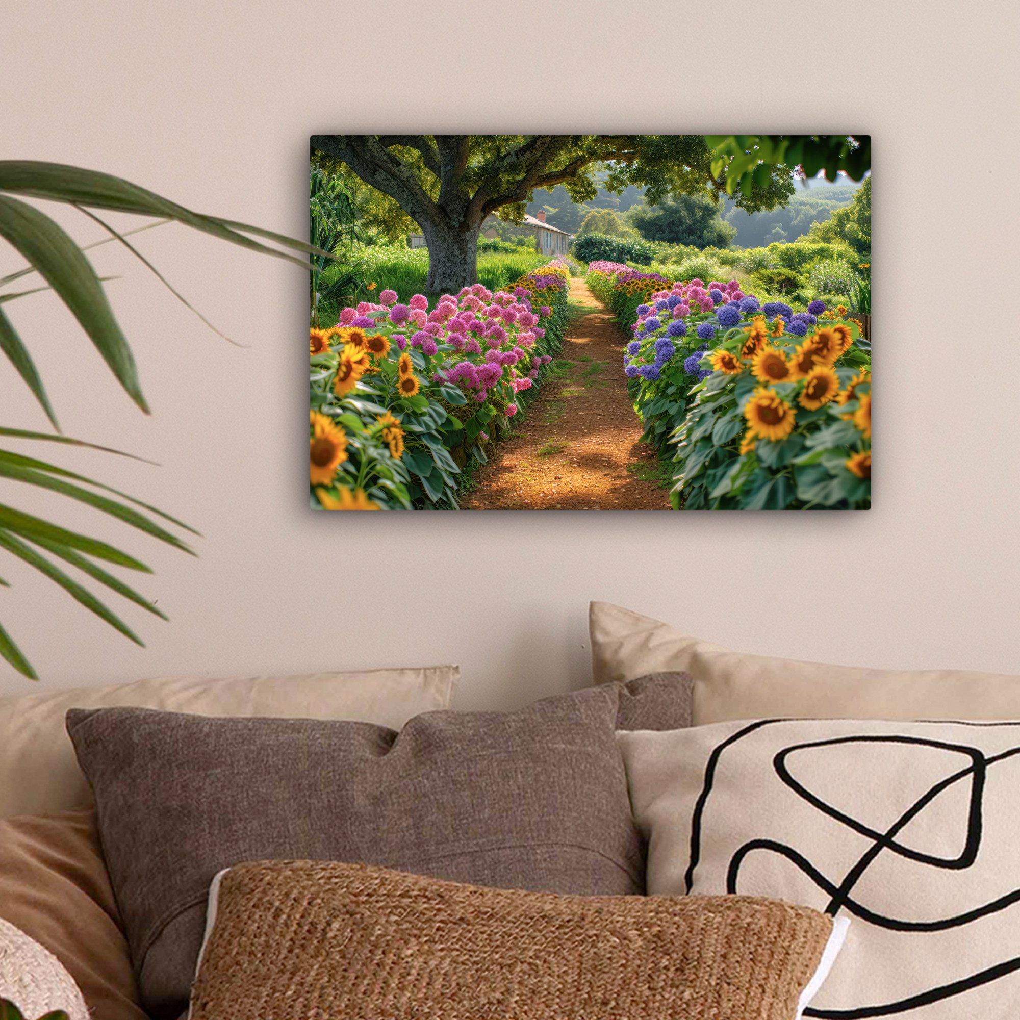 OneMillionCanvasses® Leinwandbild Blumen - Weg - Sonnenblumen - Garten - Ho günstig online kaufen