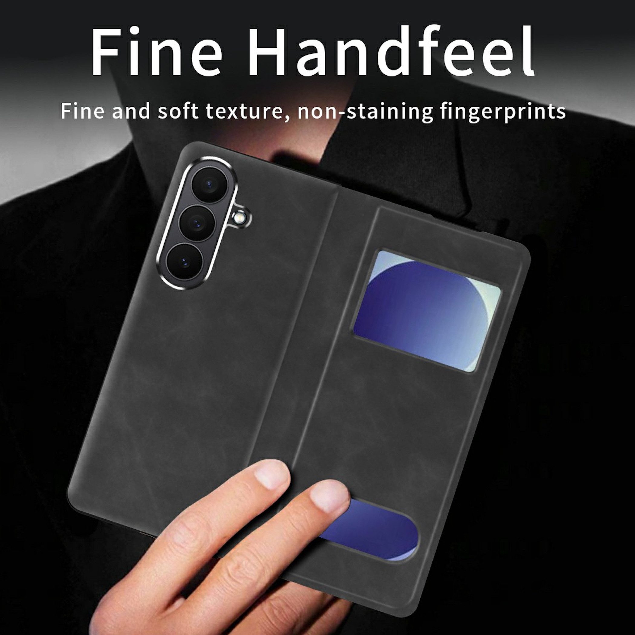 Wigento Handyhülle Klapphülle Nappa-Struktur Samsung Galaxy Z Fold8 Ultra 5G Schwarz 8,00 Zoll und 6,50 Zoll, View Window, Standfunktion – Bild 4 von 5