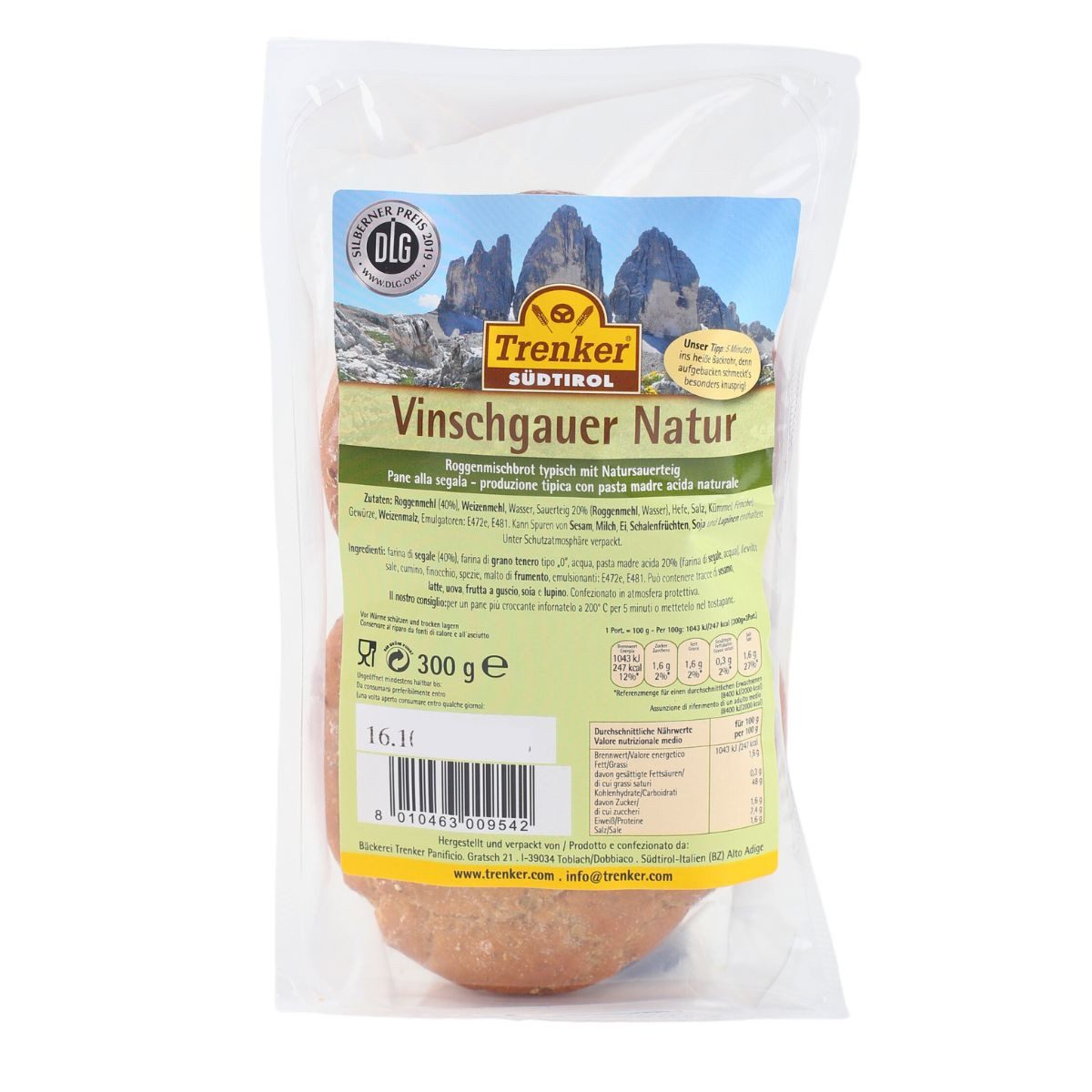 Trenker Brot Vinschgauer Natur, Roggenmisch-Fladenbrötchen zum Fertigbacken 12x300g, 12 x 300 g, 12 x 300 g – Bild 2 von 2
