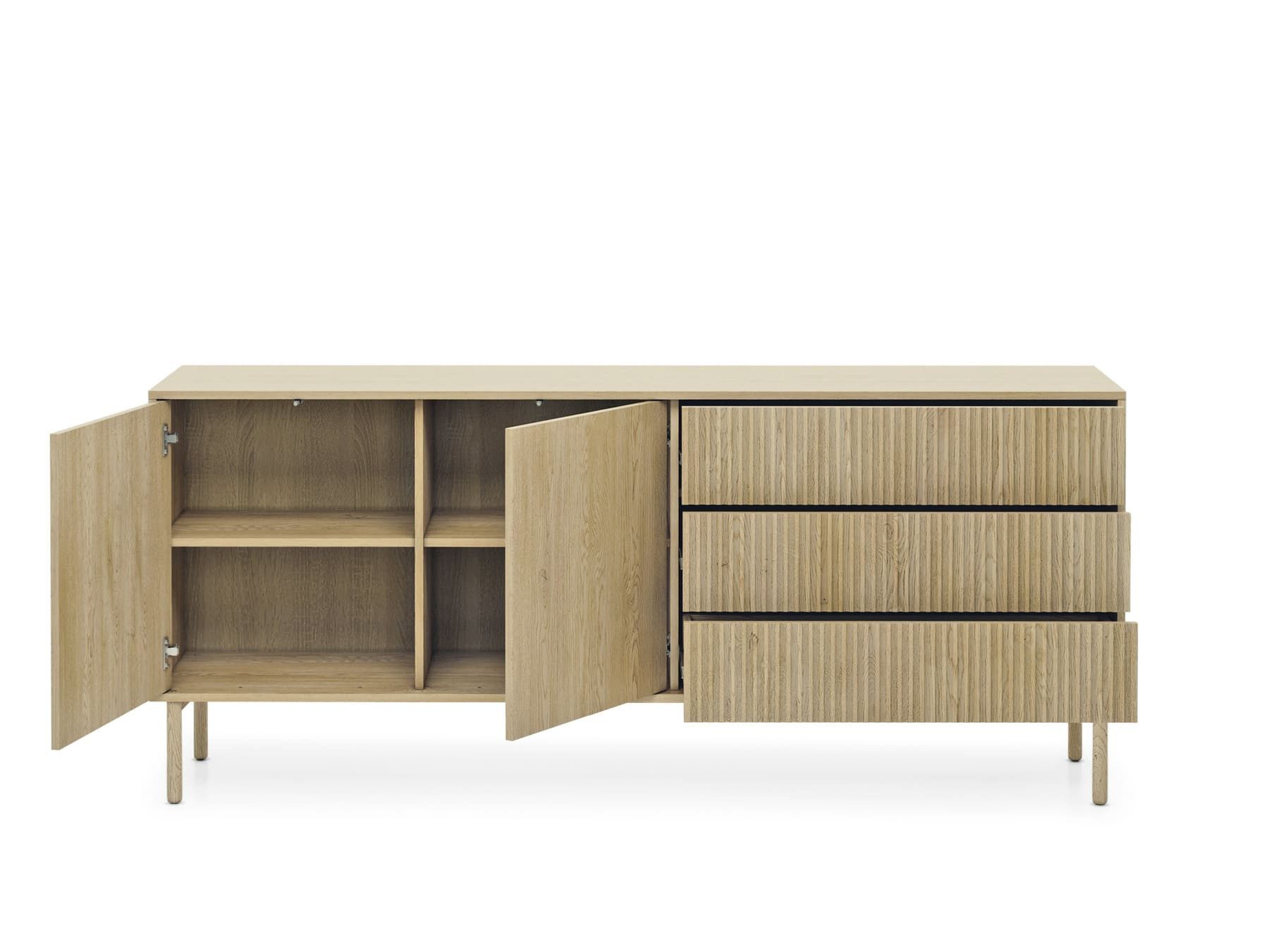 MOEBLO Kommode TAMI 187 2D3S (Eiche Cremona, gerillte MDF-Fronten, Push-to-Open-Schubladen, strukturierte Oberfläche, elegante Details, Japandi-Stil, moderne Linien, 3D-Optik, Sideboard Wohnzimmer Kommode Schlafzimmer Komodenschrank Highboard), (BxHxT): 187,1 × 79,8 × 39,5 cm