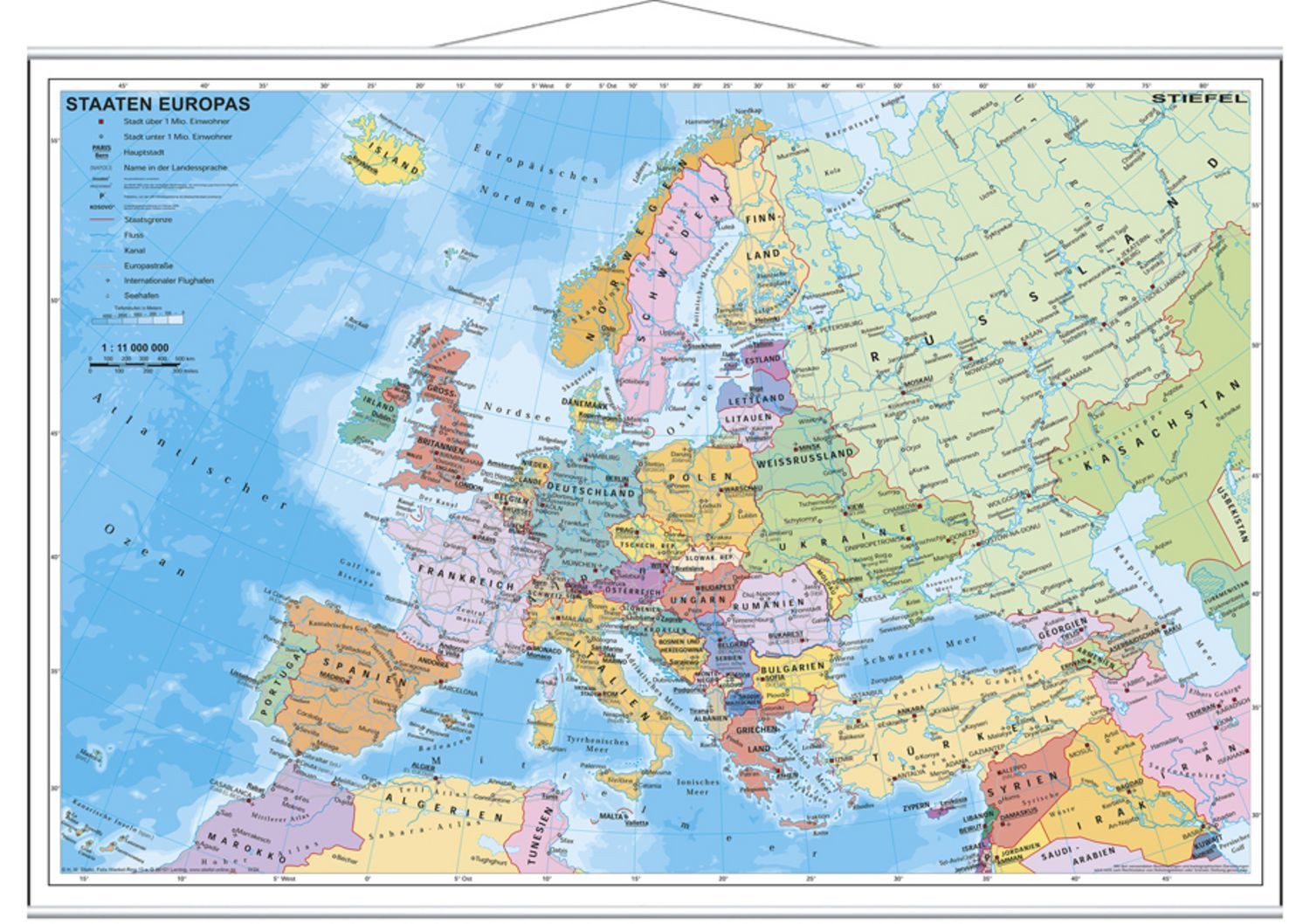 Staaten Europas. Wandkarte mit Metallleiste / Heinrich Stiefel