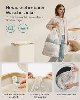SONGMICS Wäschekorb, mit Deckel, 90 L, herausnehmbarer Wäschesack, Griffe aus Bambus