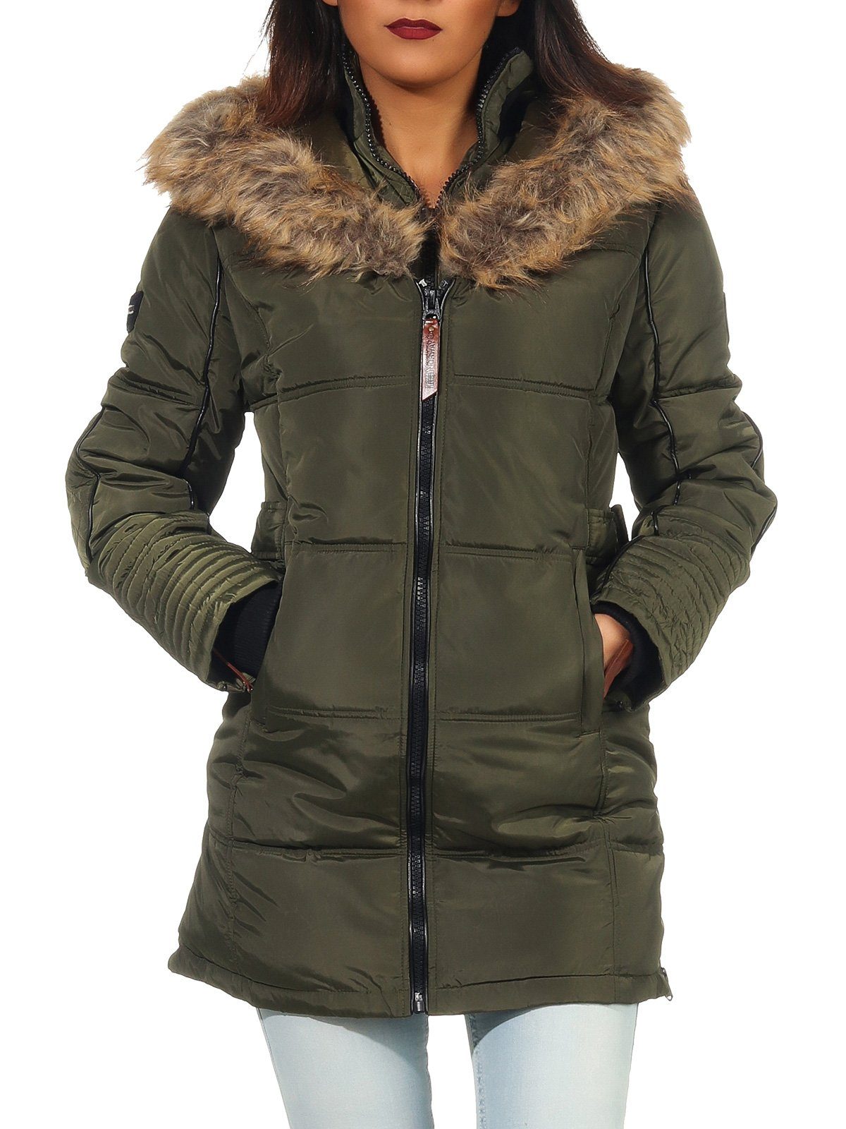 Geographical Norway Winterjacke Damen G-Blustery by leyoley mit Fleece gefütterte Taschen Khaki | Windbreakers