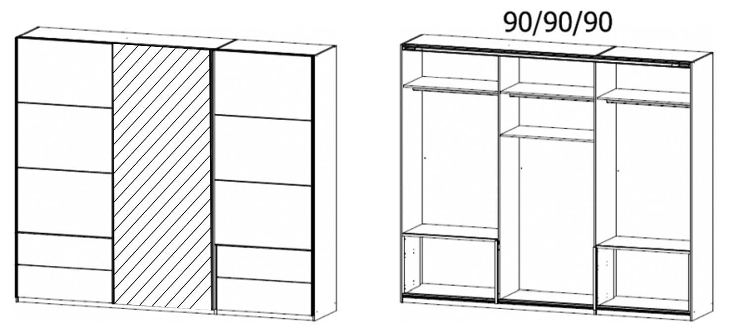 cm 271 Schrank) B mit Schwebetürenschrank RIMINI, Schubladen, Alpinweiß, x 230 3 LIV'IN cm, (1 H Türen, 4 Spiegel