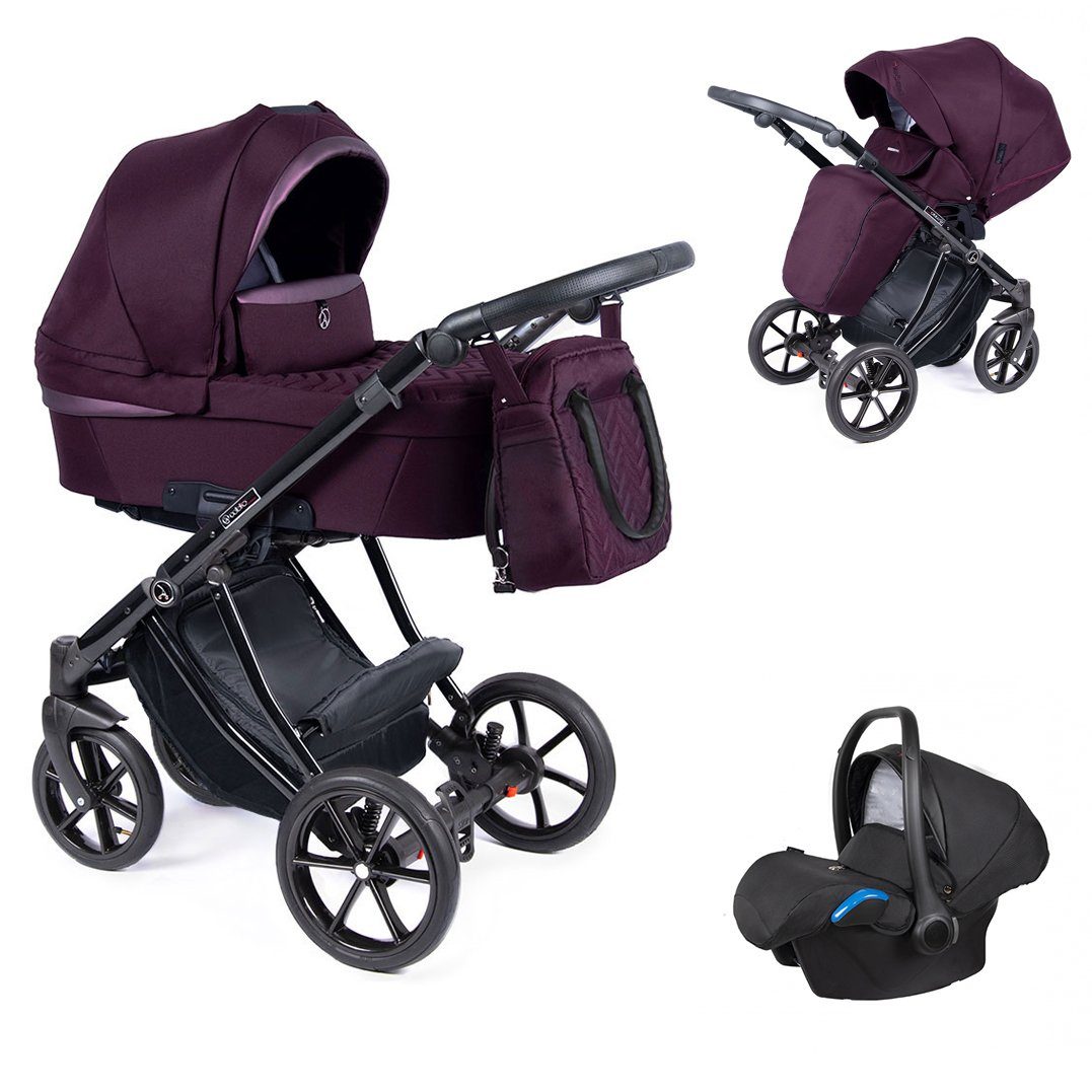 babies-on-wheels Kombi-Kinderwagen 3 in 1 Kinderwagen-Set Dante - 13 Teile - in 16 Farben Bordeaux = Gestell schwarz