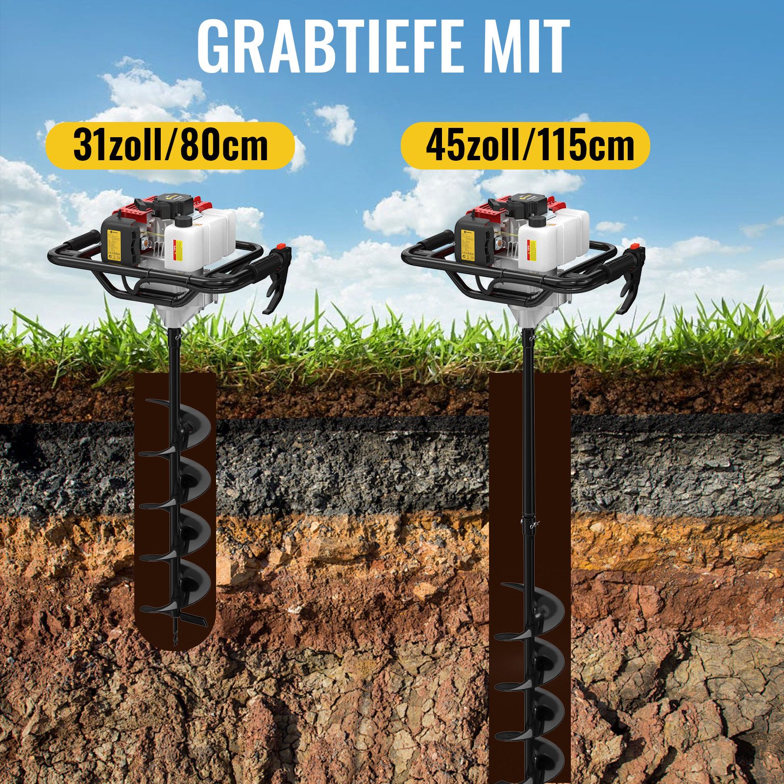 CONENTOOL Erdbohrer, 1,9 kW, max. 11000 U/min, inkl. 3 Bohraufsatze