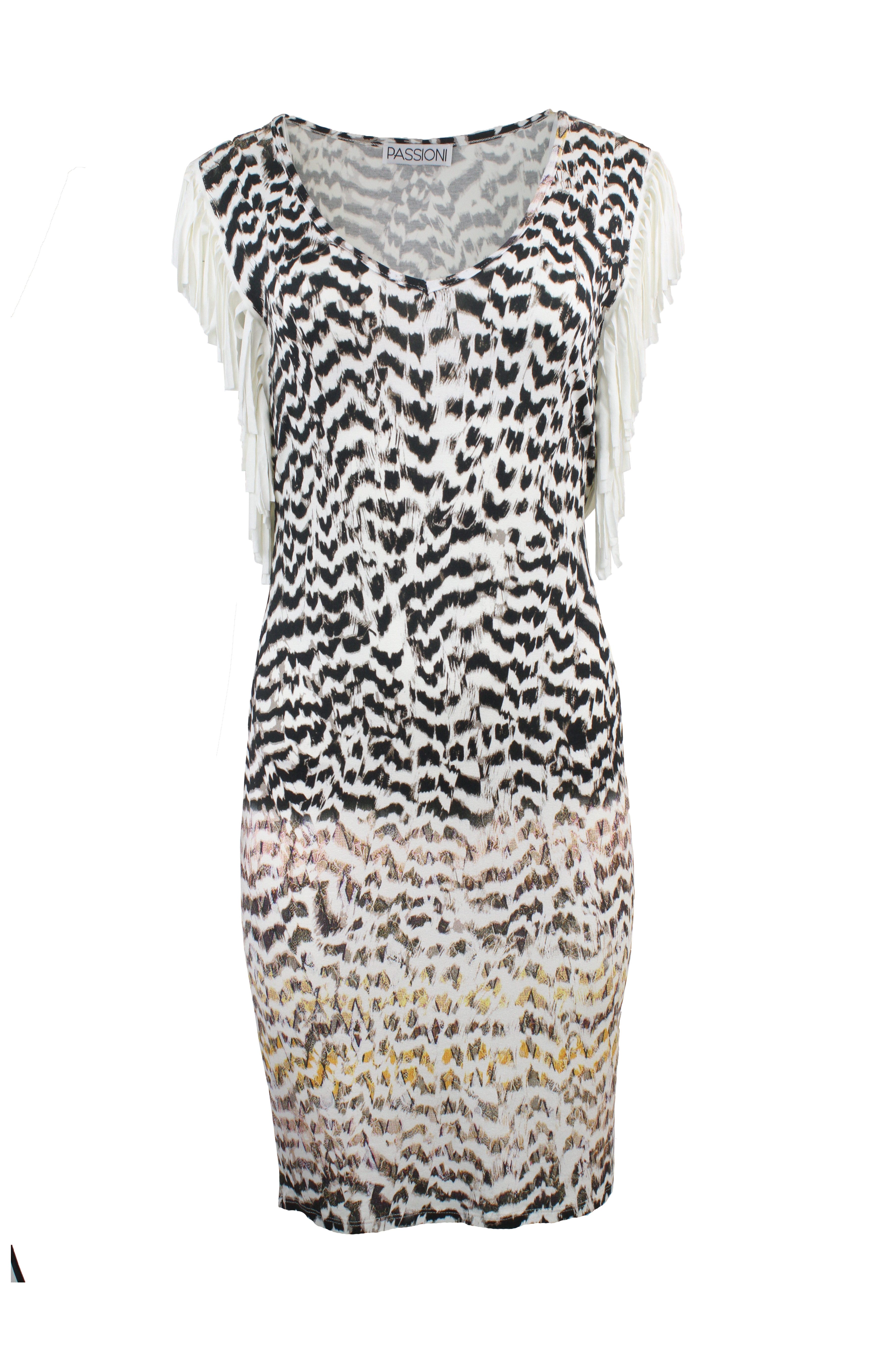 Passioni Minikleid mit Feder-Animal-Print & Fransen-Detail günstig online kaufen