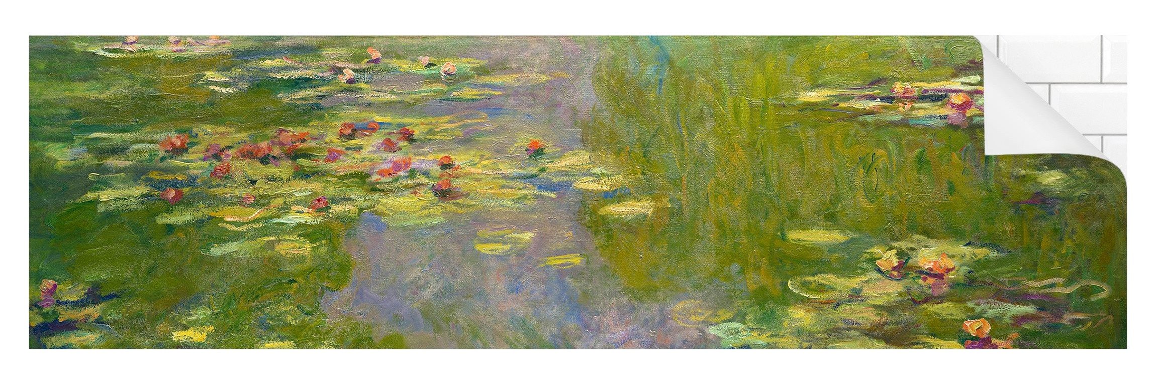 Bilderdepot24 Badrückwand grün fugenlose Wandverkleidung Bad Tropisch, (Hartfolie matt » Selbstklebend SMART 0,35 mm), wasserfestes Wandpaneel Claude Monet Grüne Seerosen