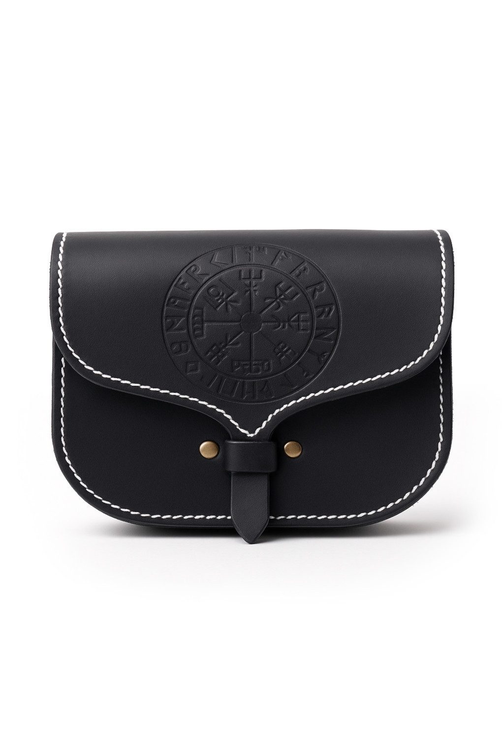 Leonardo Carbone Wikinger-Kostüm Wikinger Leder Gürteltasche "Folkvar" mit Vegvisir Schwarz, Leonardo Carbone - Legendäre Markenqualität für epische Abenteuer