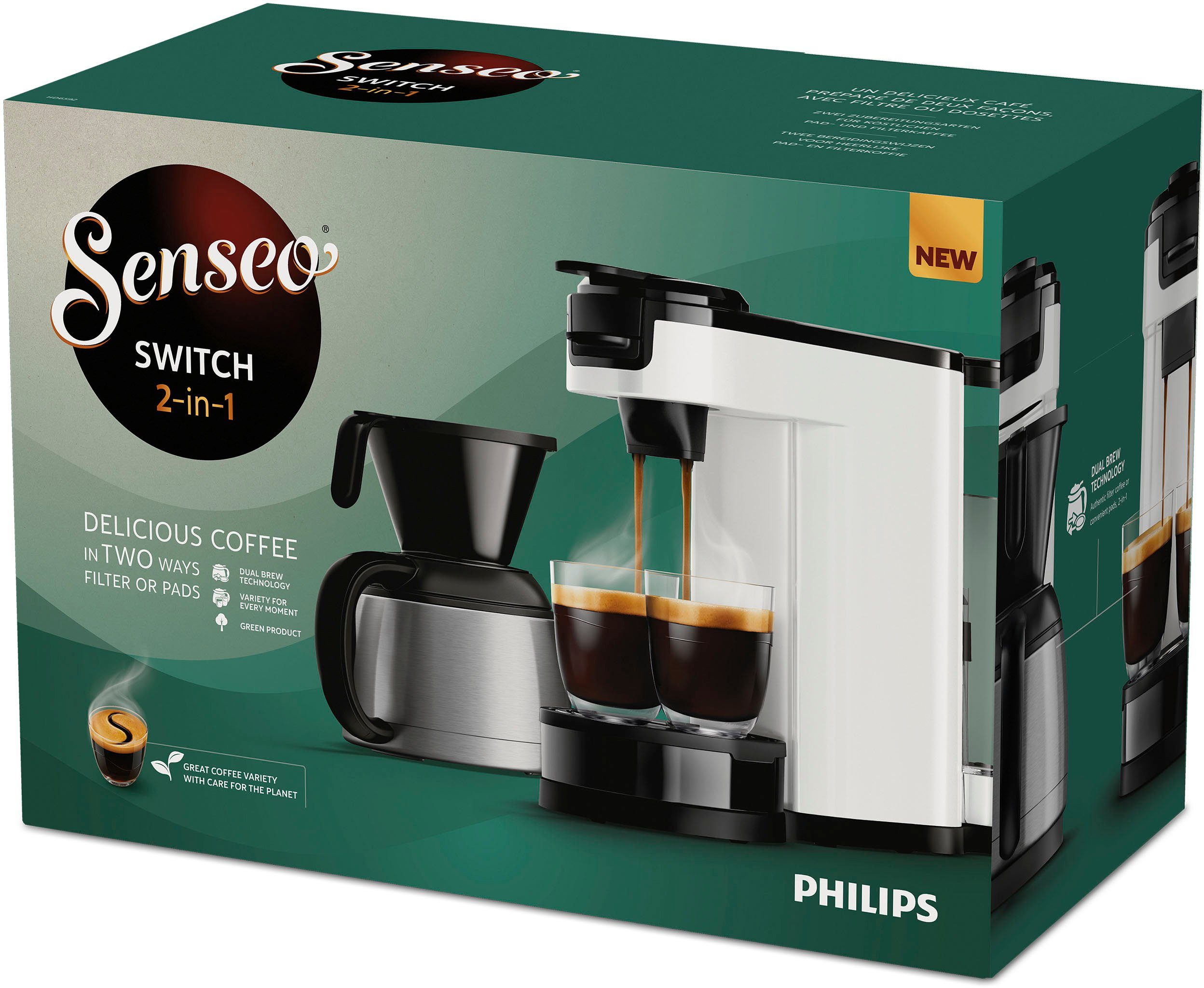 UVP Senseo im Kaffeepaddose HD6592/04, Kaffeepadmaschine Wert inkl. Switch von Philips € Kaffeekanne, 1l 9,90