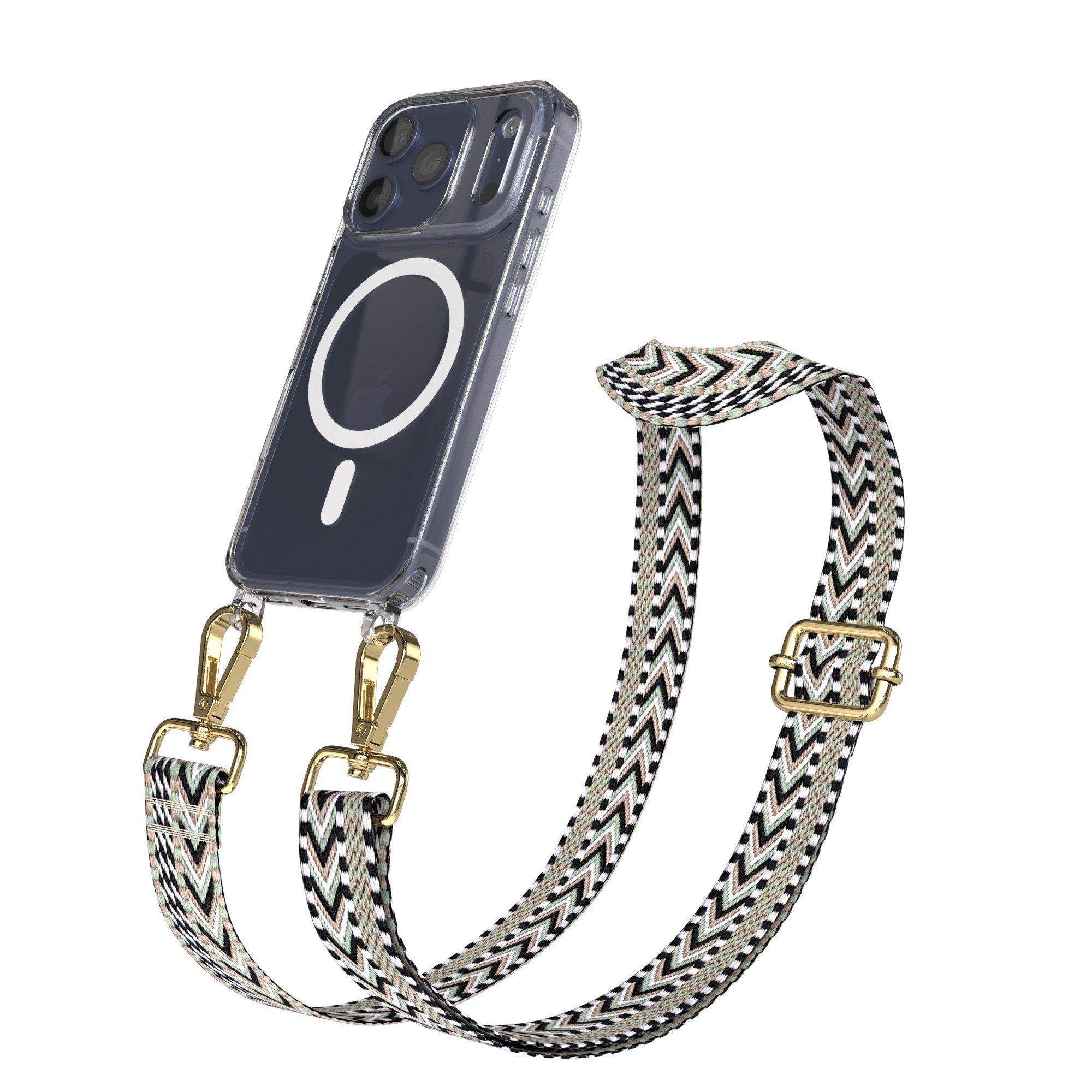 EAZY CASE Handykette Umhängeband MagSafe Hülle für Apple iPhone 17 Pro 6,3 Zoll, Body Bag Riemchen Wechselband Ersatzgurt klare Hülle Silicon Case Grün