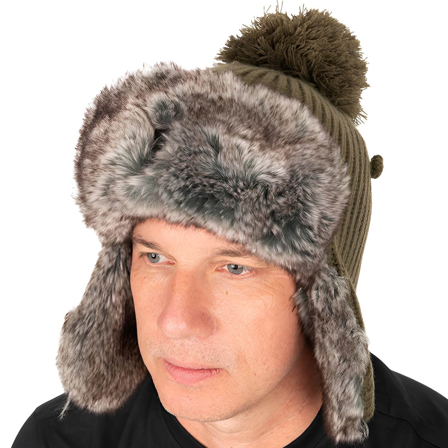 FOX International Fellimitatmützen Fox Trapper Hat Fellmütze mit Gesichtsschutz grün Wintermütze