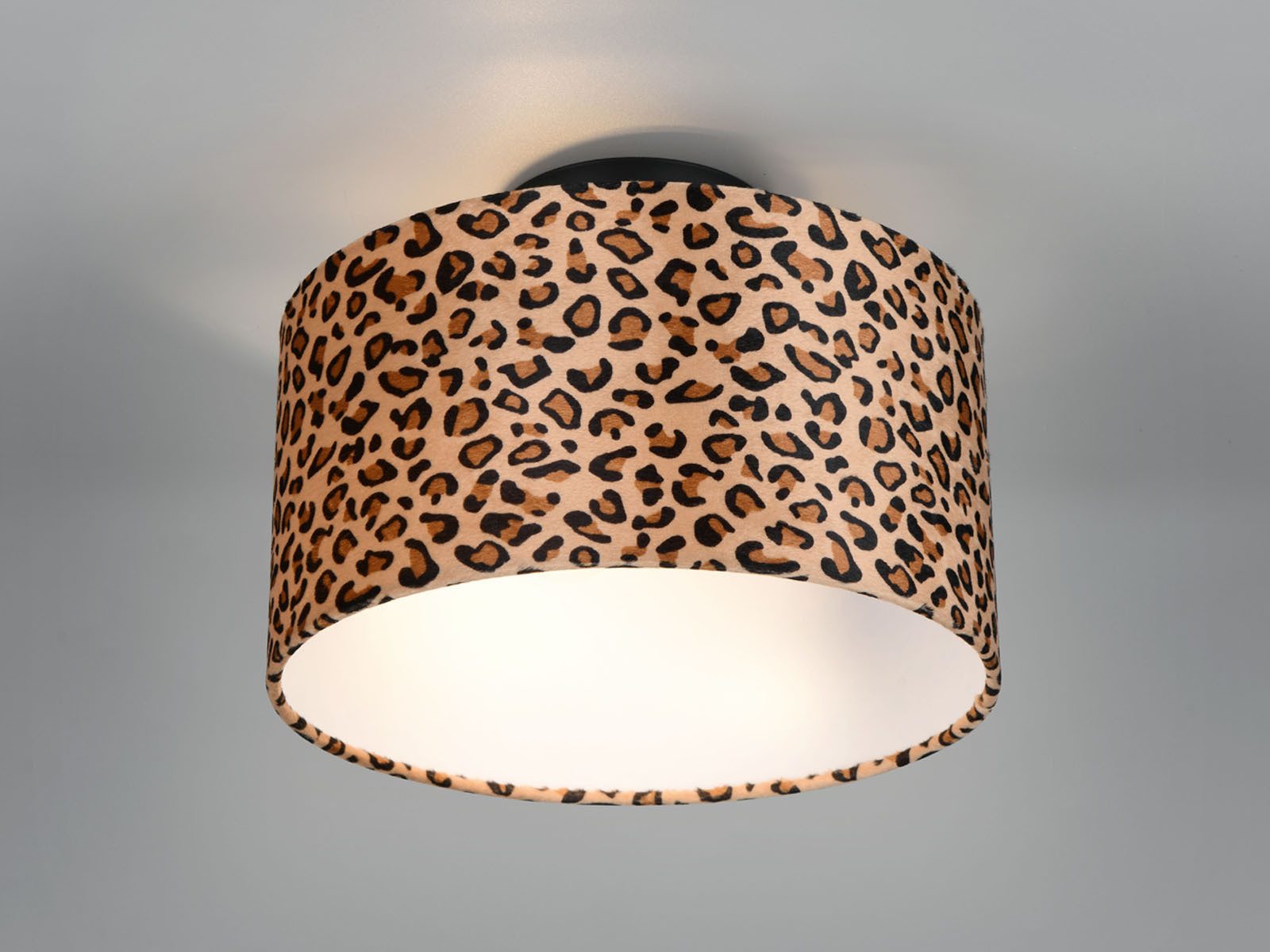 Reality Leuchten LED Deckenleuchte mit Stoffschirm Leopardenmuster Ø 30cm, Dimmfunktion, LED wechselbar, warmweiß, ausgefallene besondere coole Deckenlampe Wohnzimmer & Jugendzimmer