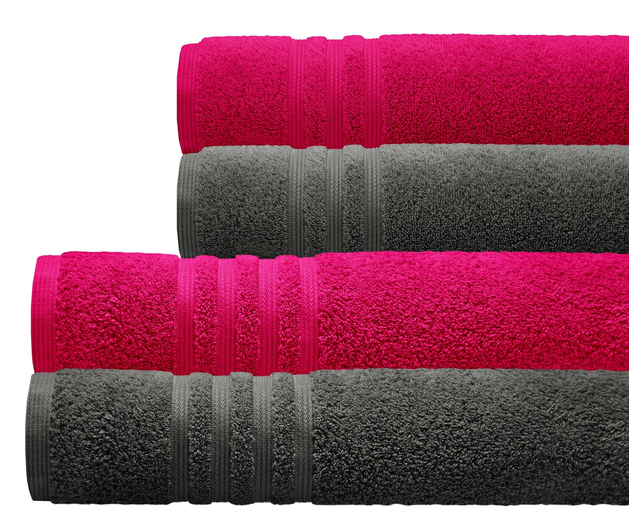 Lashuma Handtuch Set London, Frottee, (Set, 4-tlg), Einfarbige Handtücher Bad je 2x 50x100 und 70x140 cm Farbkombi: rot - grau Rhabarber - Anthrazit
